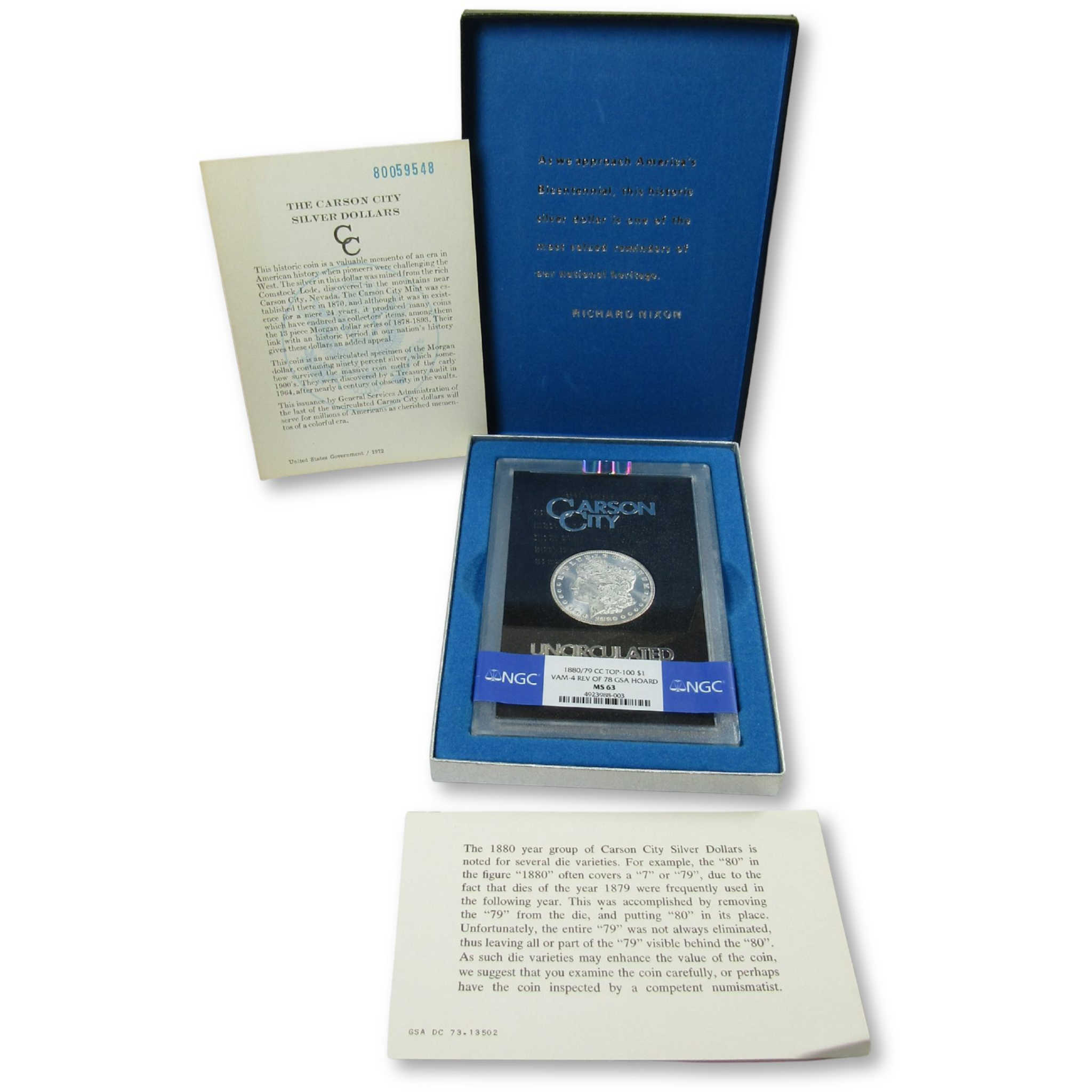 1880 CC GSA Morgan Silver Dollar MS 63 NGC $1 Coin OGP SKU:CP1604
