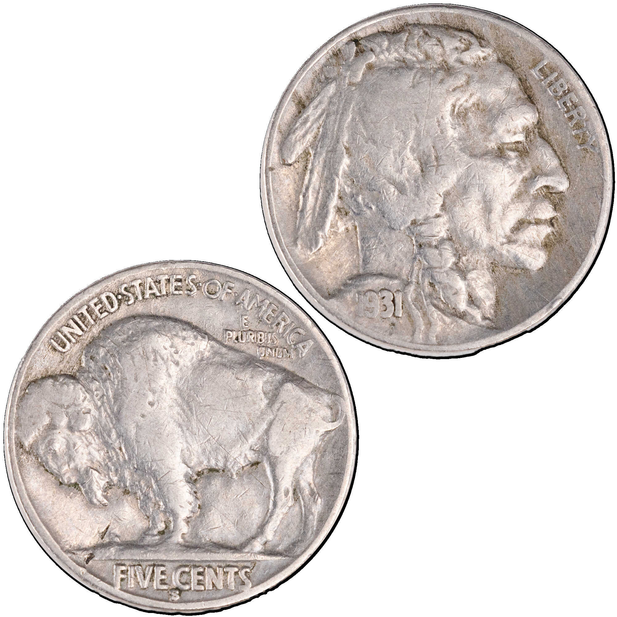 1931 S Indian Head Buffalo Nickel F Fine 5c Coin SKU:I12638