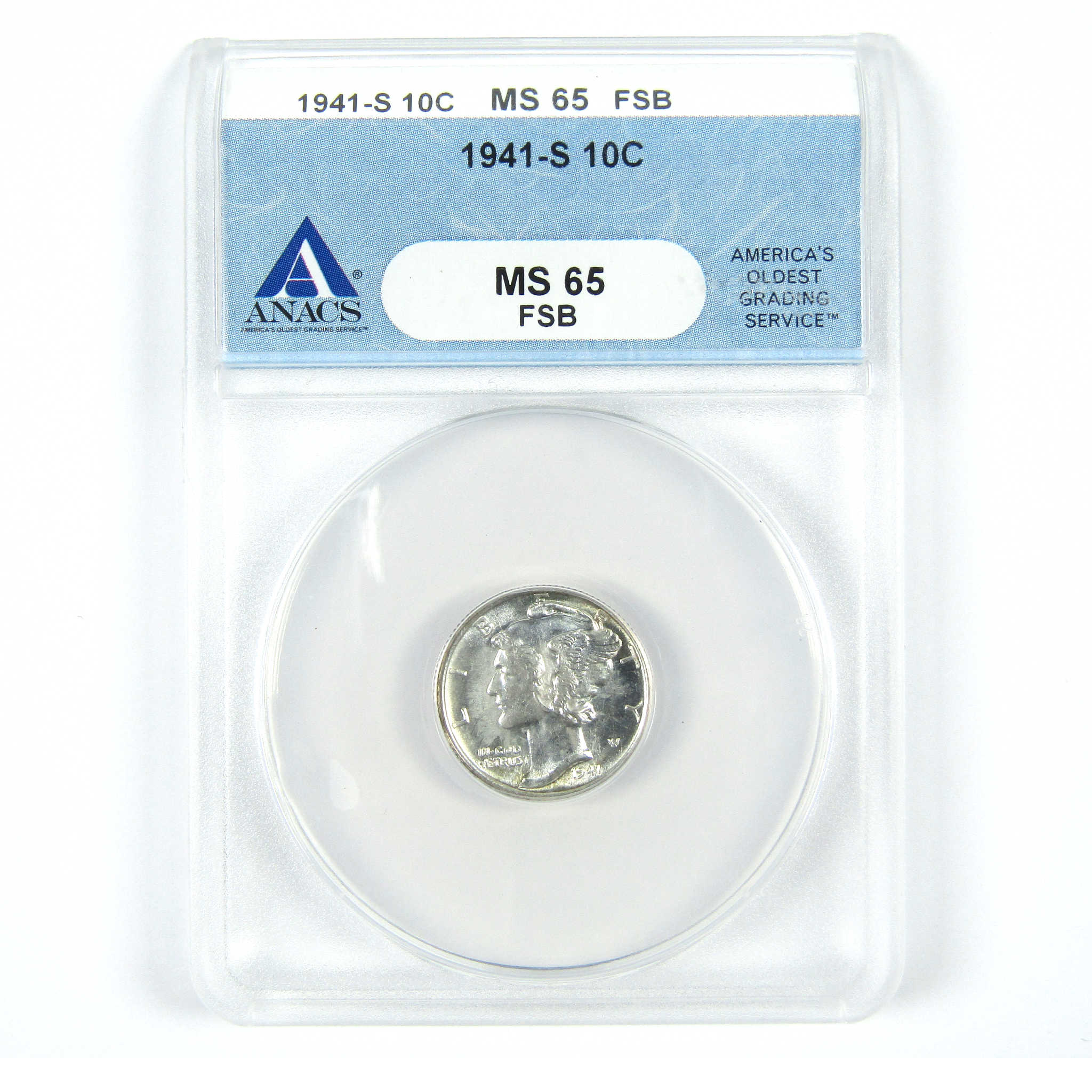 1941 S Mercury Dime MS 65 FSB ANACS Silver 10c SKU:I15022