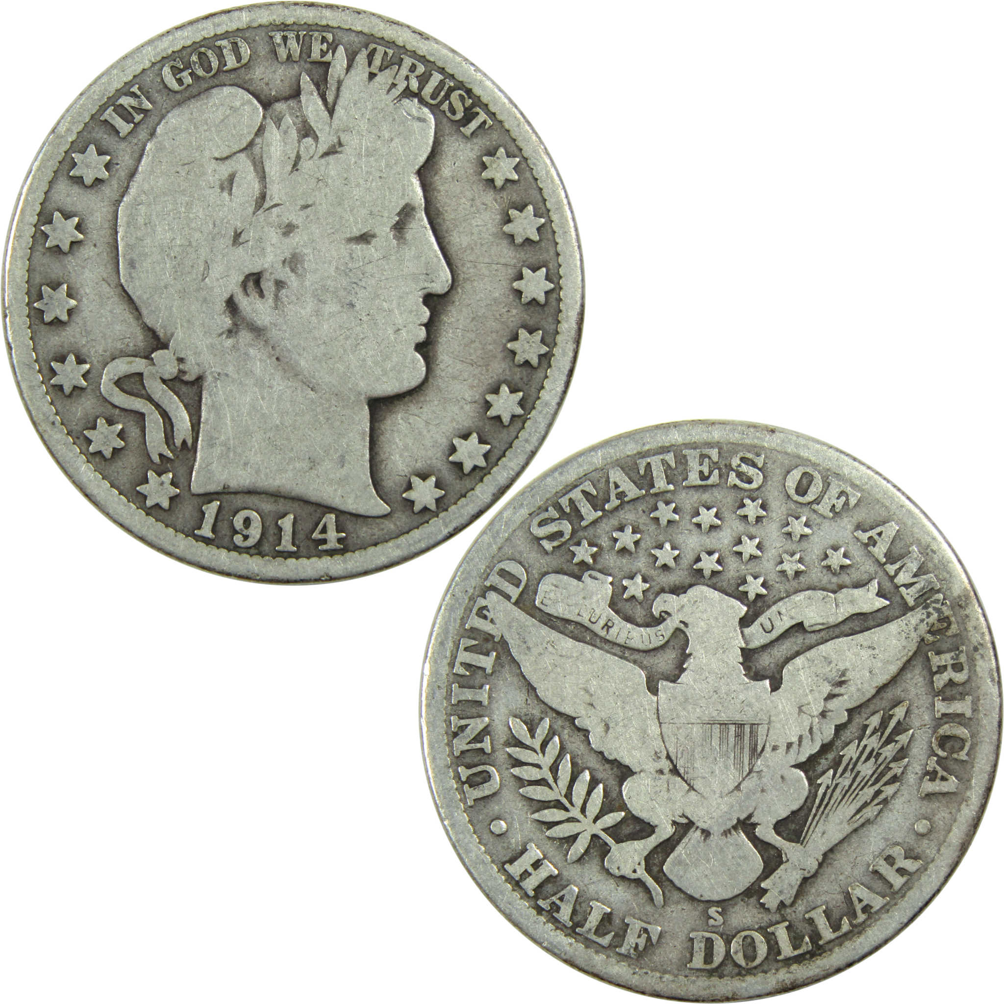 1914 S Barber Half Dollar G Good Silver 50c Coin SKU:I13275