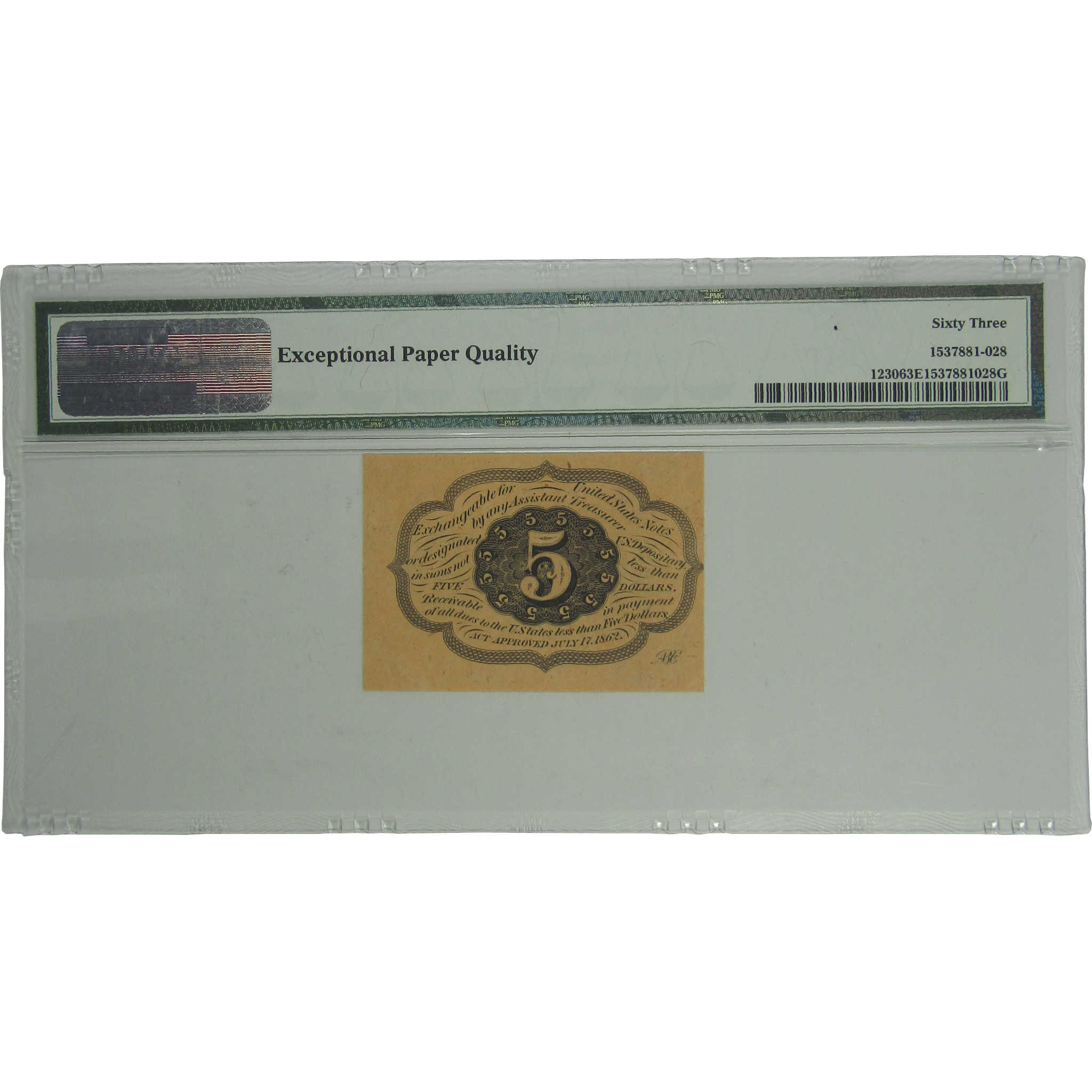 5c Fractional Note First Issue Fr 1230 Choice Uncirculated 63 EPQ PMG