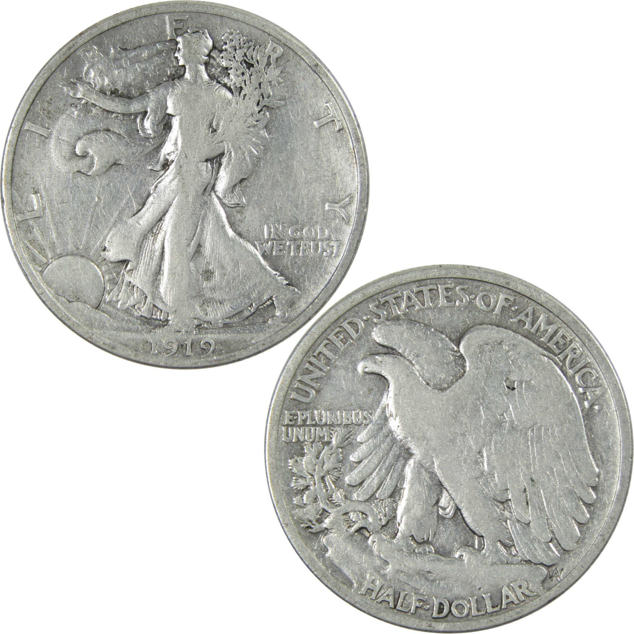 1919 Liberty Walking Half Dollar F Details Silver 50c SKU:I13715