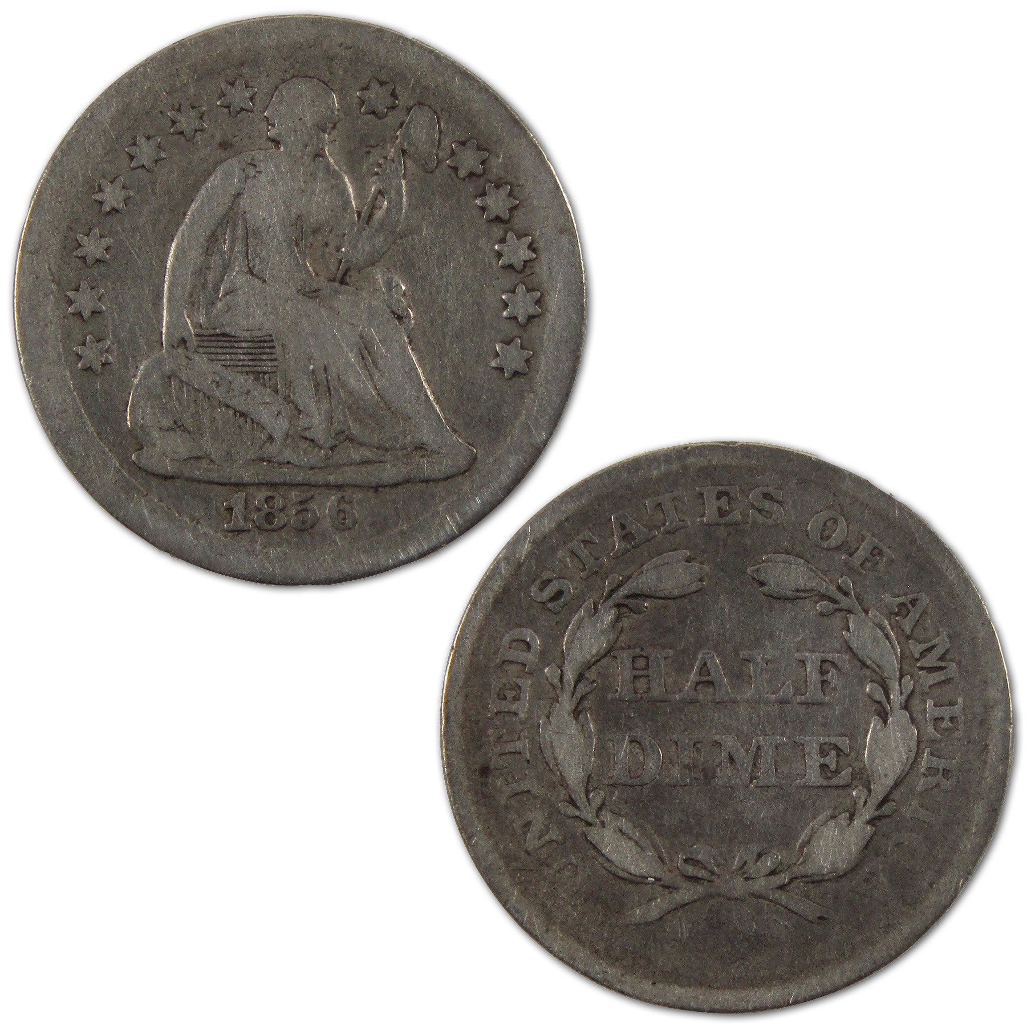 1856 Seated Liberty Half Dime F Fine Silver 5c Coin SKU:I10534
