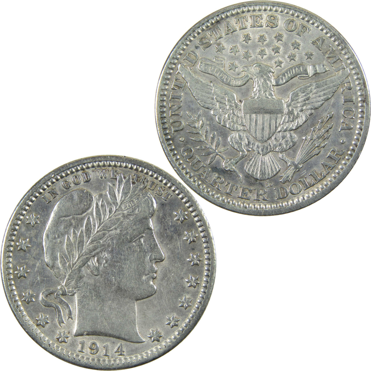 1914 D Barber Silver Quarter XF EF Extremely Fine Details SKU:CP1750