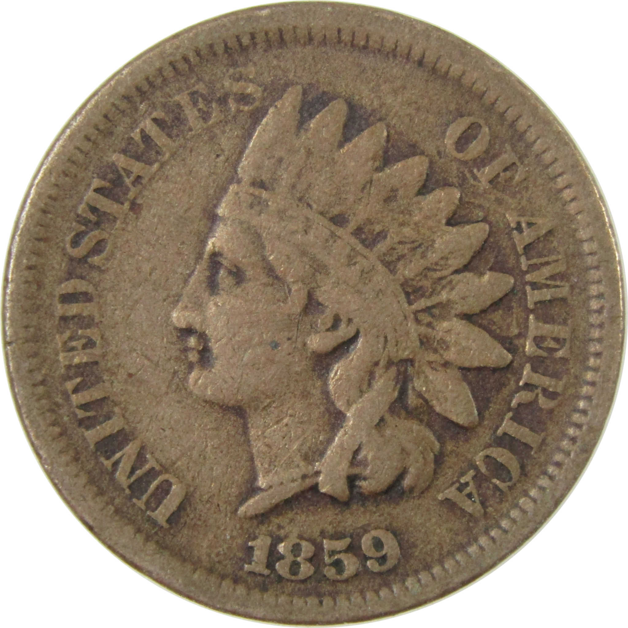 1859 Indian Head Cent F Fine Penny 1c Coin Collectible SKU:CP1261