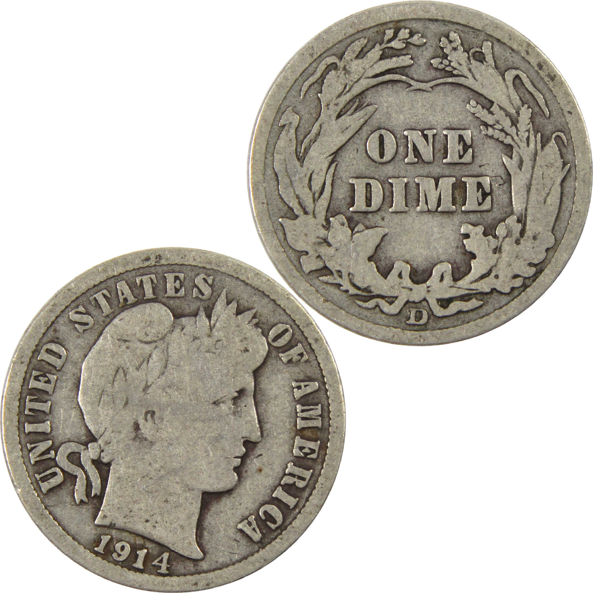1914 D Barber Dime G Good Silver 10c Coin