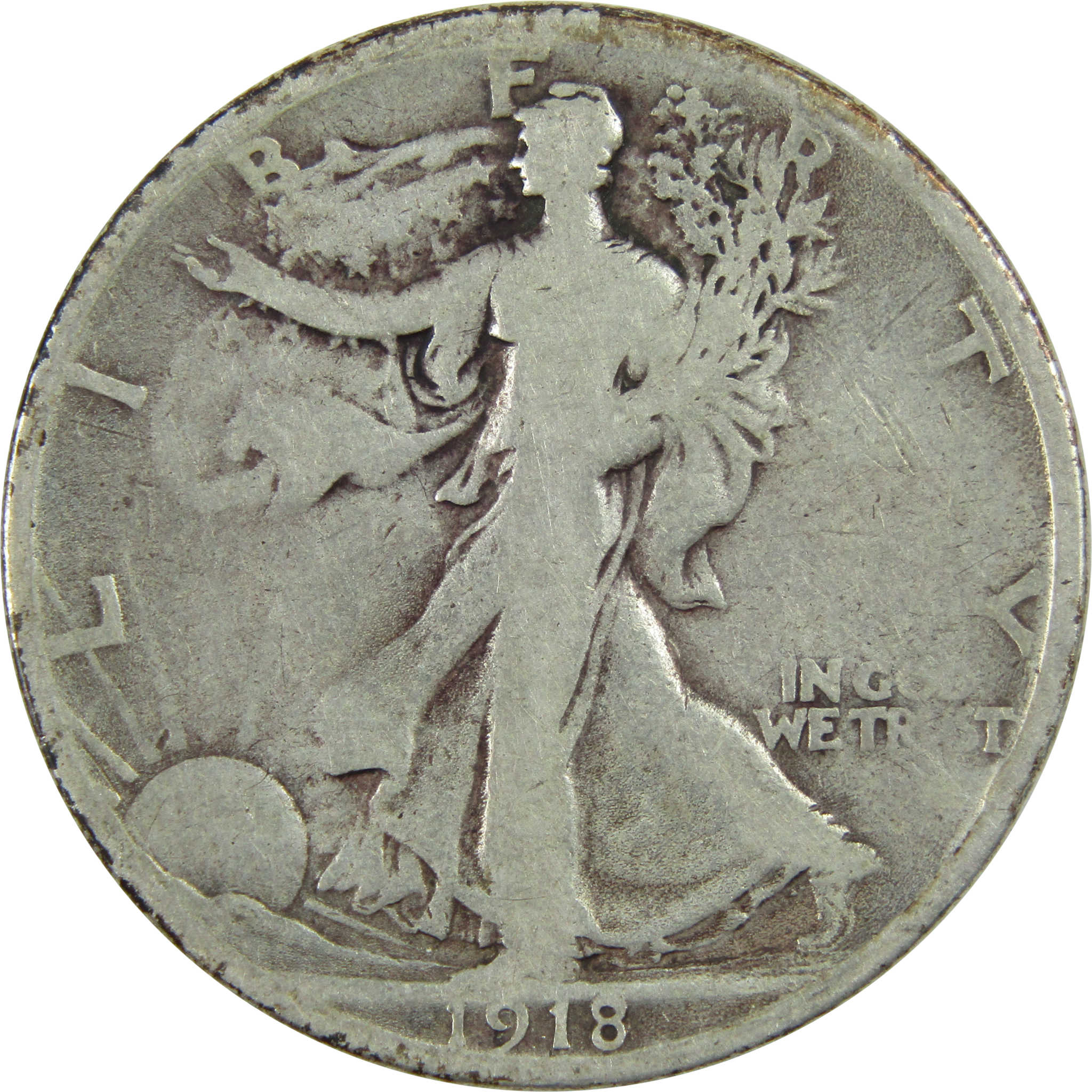 1918 S Liberty Walking Half Dollar G Good Silver 50c Coin SKU:I13058