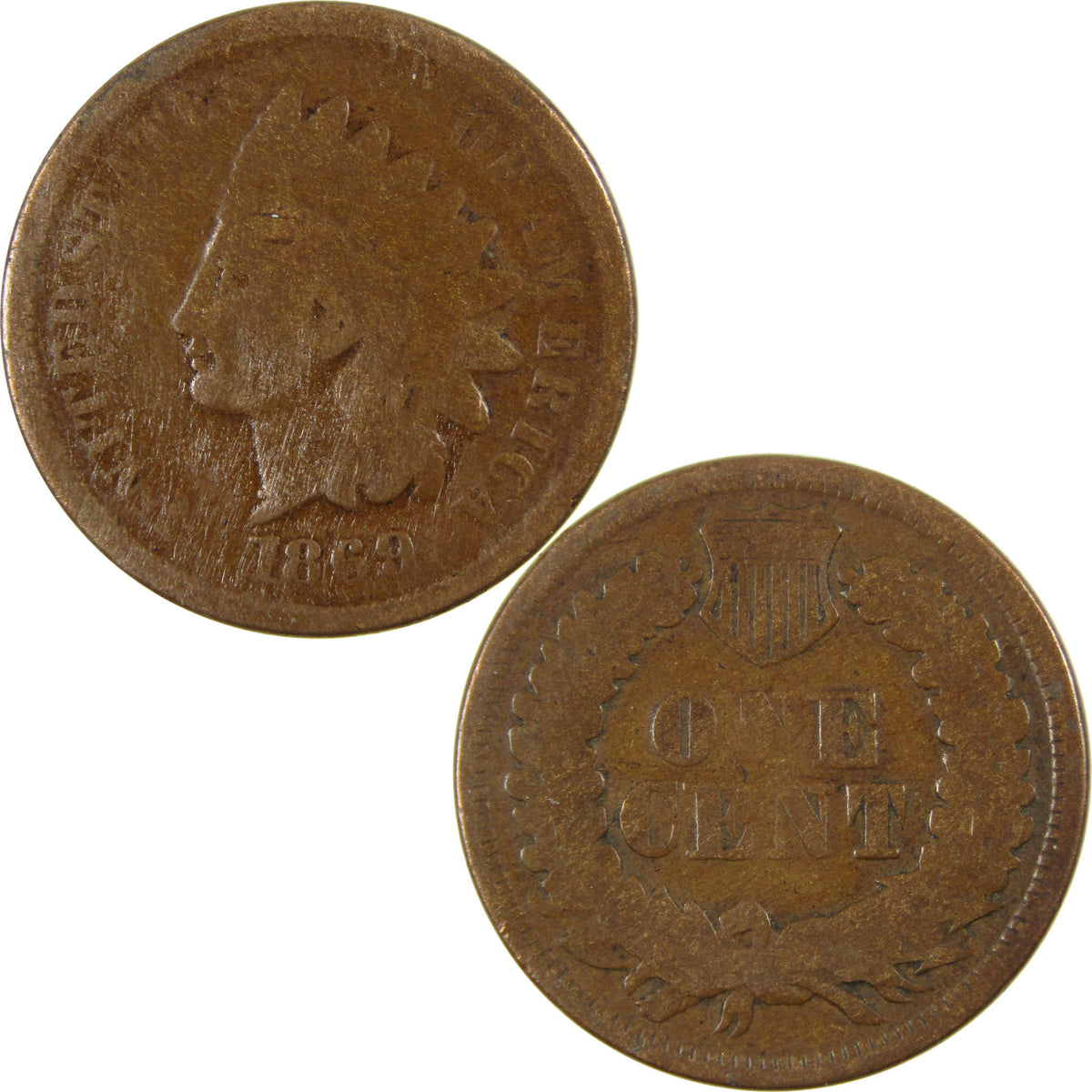 1869 Indian Head Cent G Good Details Penny 1c Coin SKU:CP1776