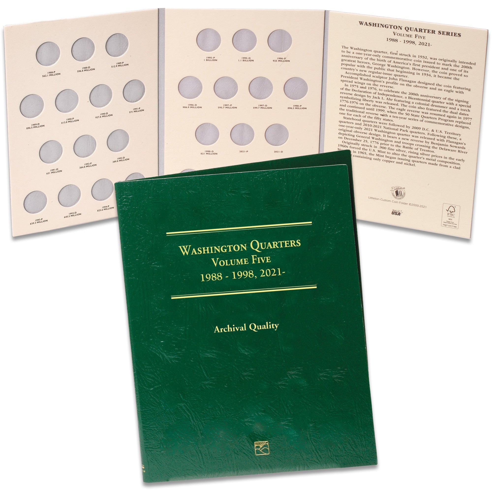 1988-1998 & 2021 Washington Quarter Folder Volume 5 Littleton Coin