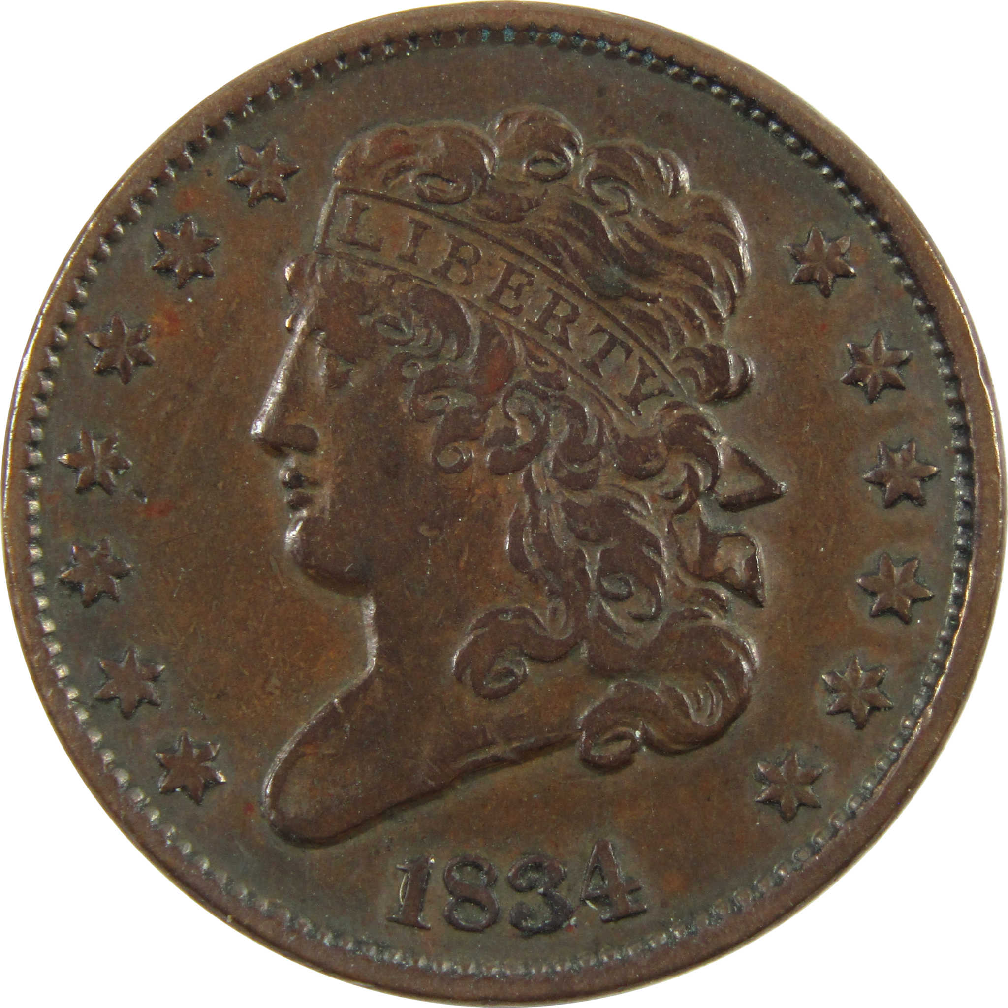 1834 Classic Head Half Cent AU Copper Penny 1/2c Coin SKU:I11156