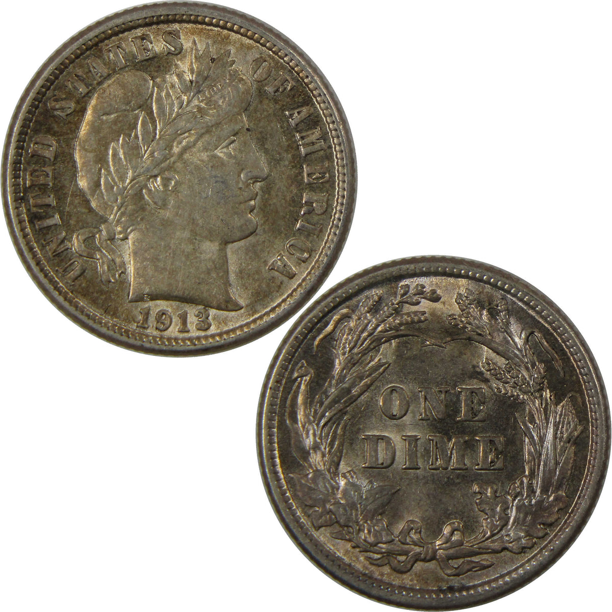 1913 Barber Silver Dime Borderline Uncirculated 10c Coin Collectible