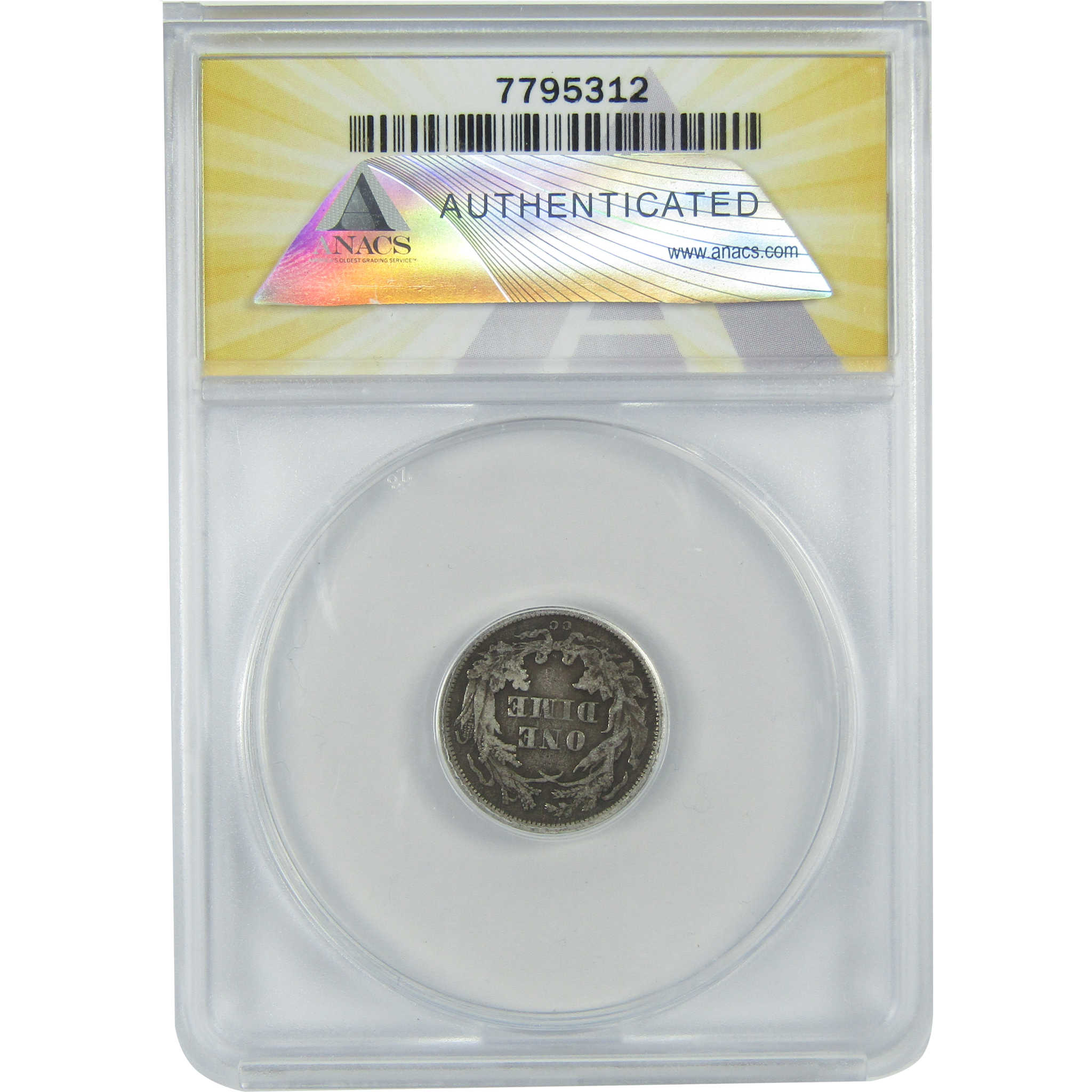 1875 CC Below Bow Seated Liberty Dime VF 30 Details ANACS SKU:I16112