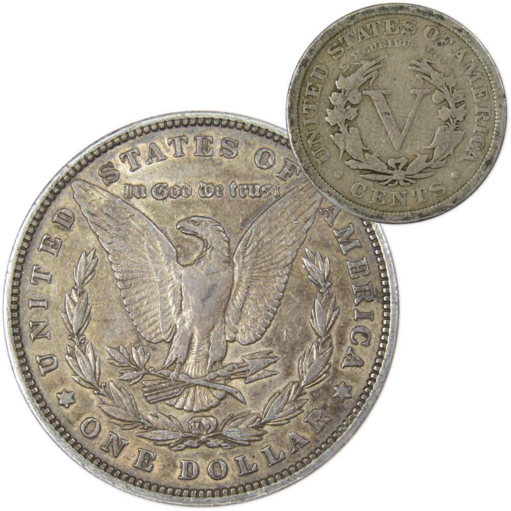 1881 Morgan Silver Dollar VF Very Fine with 1911 Liberty Nickel Good - Morgan coin - Morgan silver dollar - Morgan silver dollar for sale - Profile Coins &amp; Collectibles