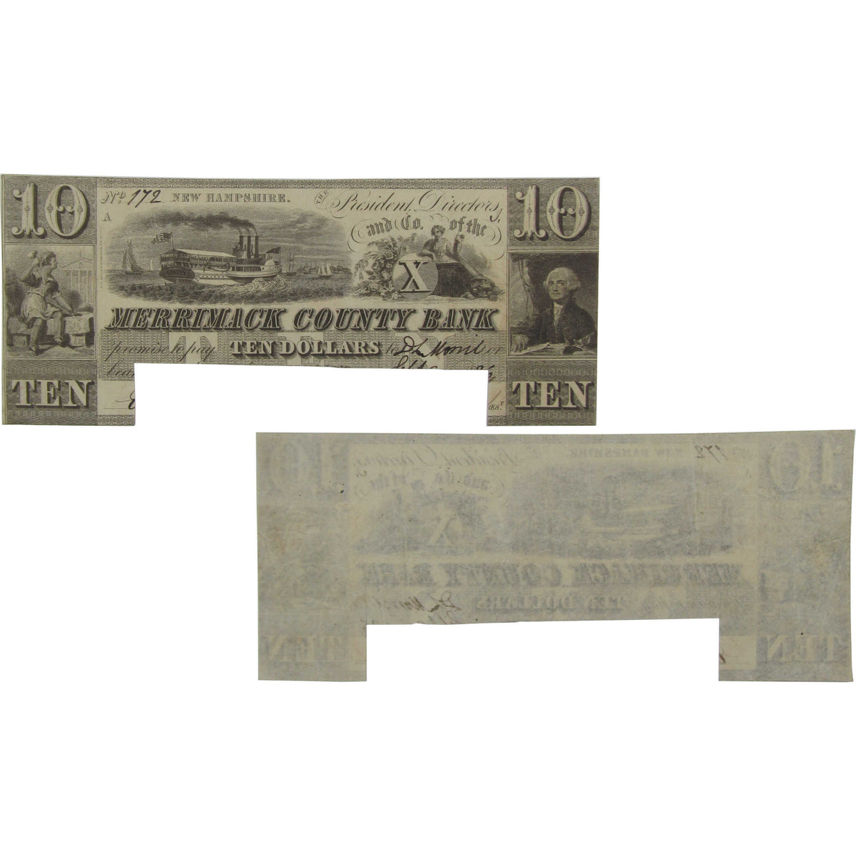 $10 Merrimack County Bank NH Obsolete Note Circulated Cut Canceled