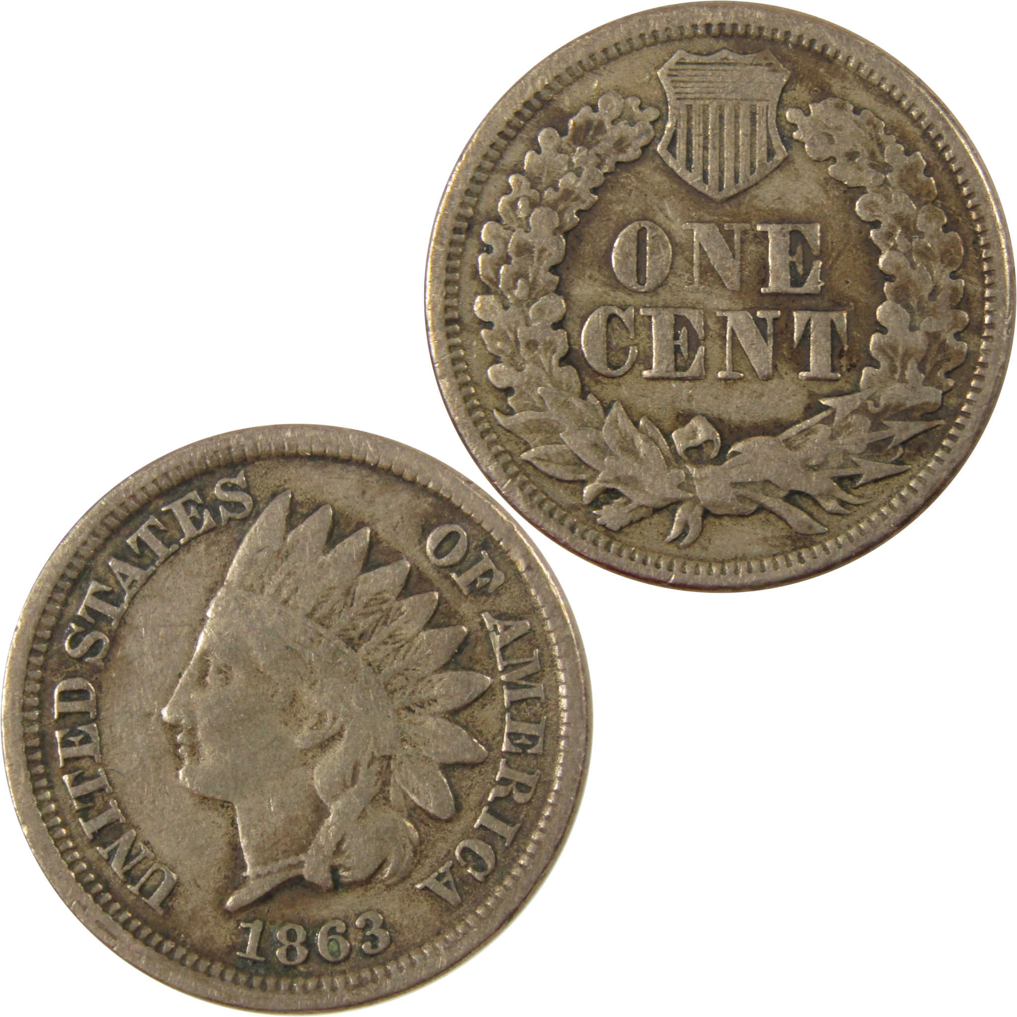 1863 Indian Head Cent VG Very Good Details Penny 1c Coin SKU:CP1237