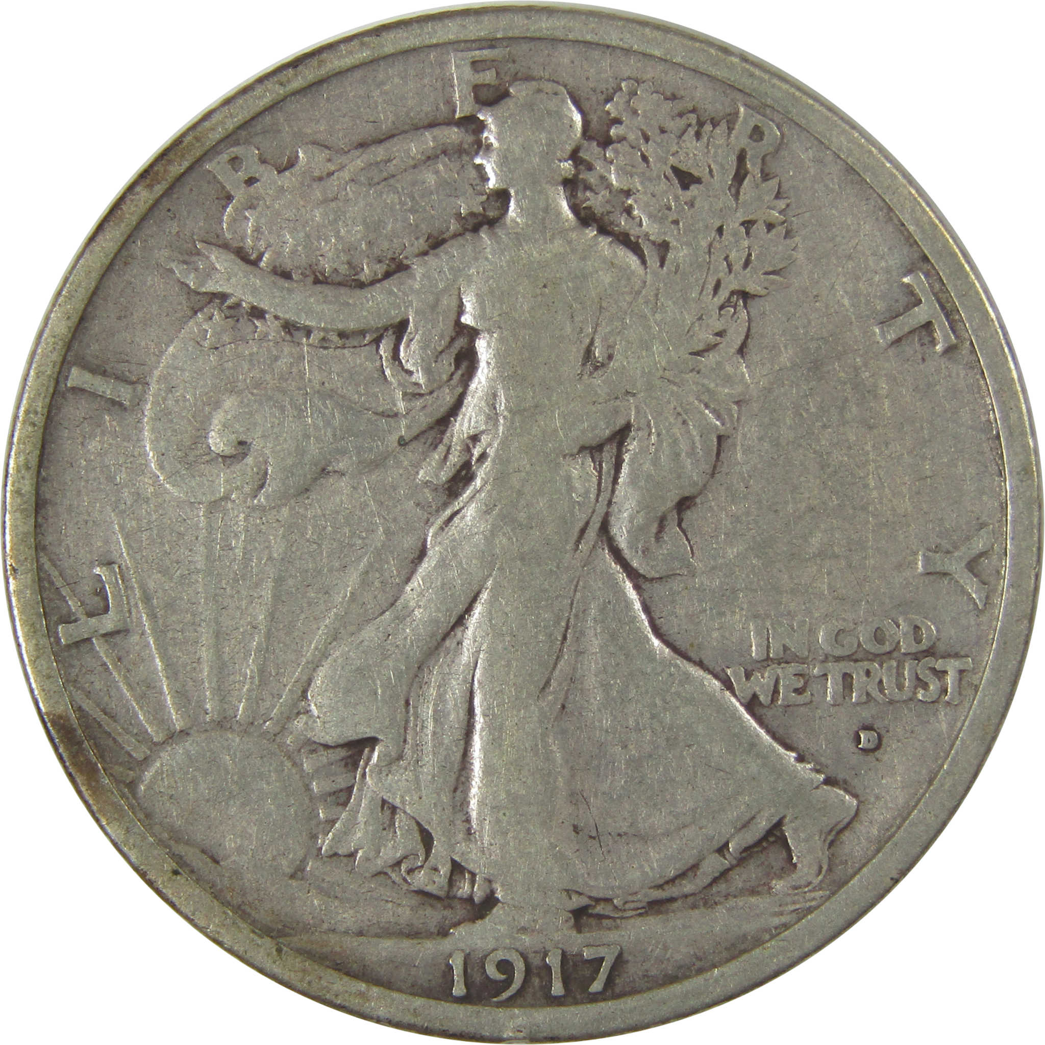 1917 D Obverse Liberty Walking Half Dollar F Fine Silver SKU:I22703