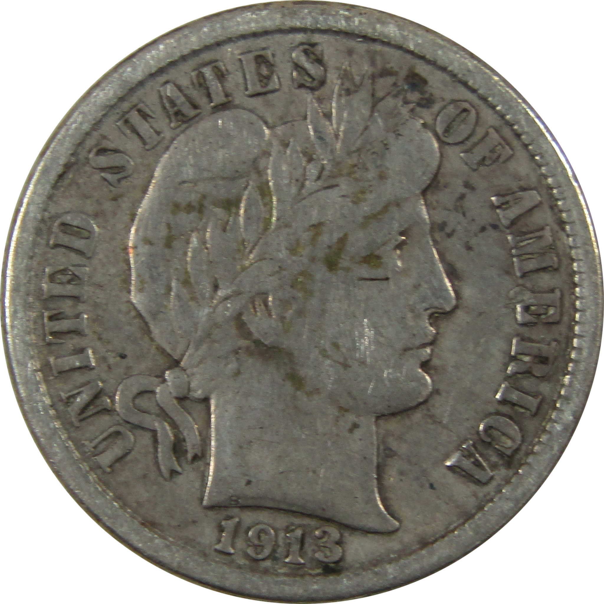 1913 Barber Silver Dime VF Very Fine 10c Coin Collectible SKU:CP1334