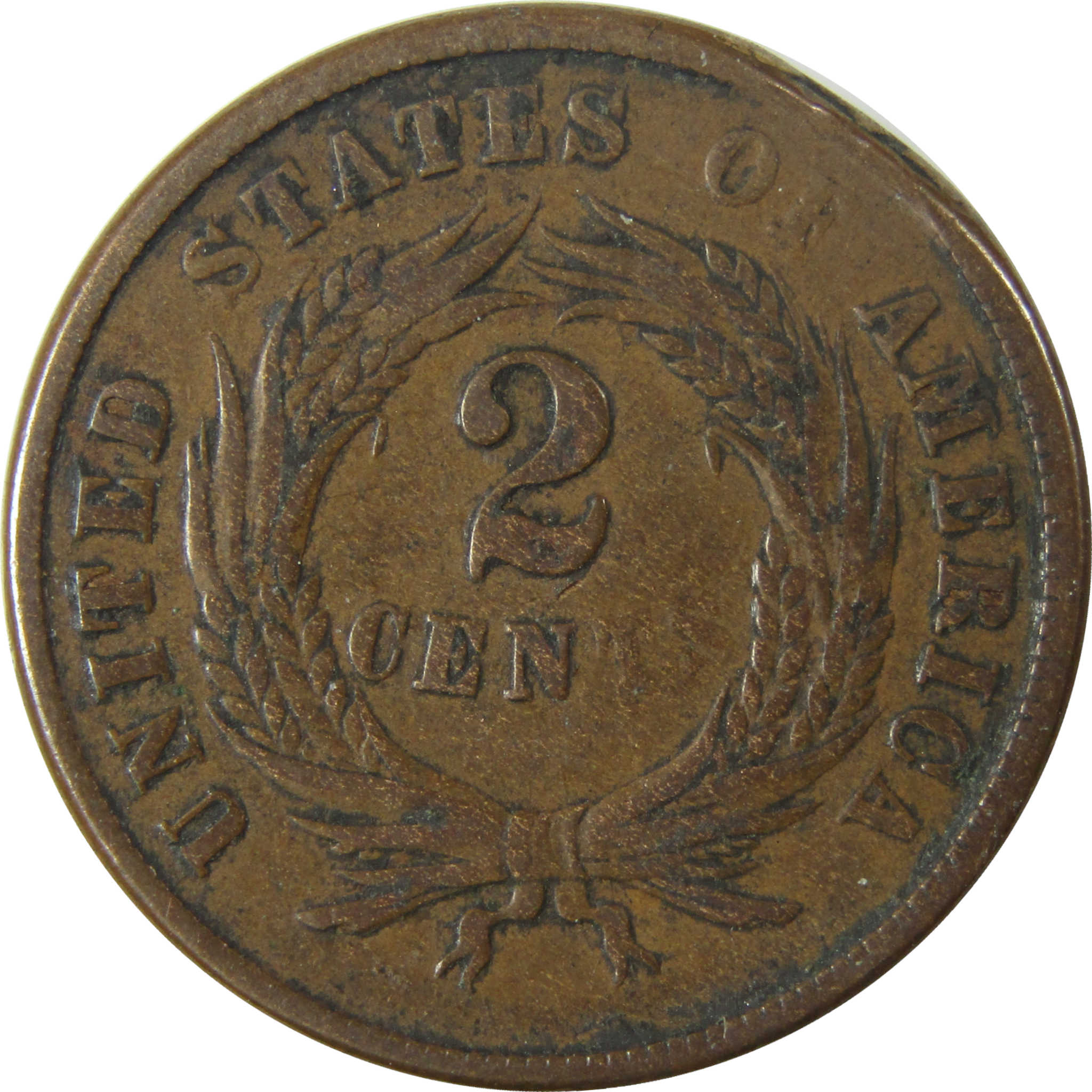 1865 Two Cent Piece F Fine 2c Coin Planchet Flaw SKU:I28243