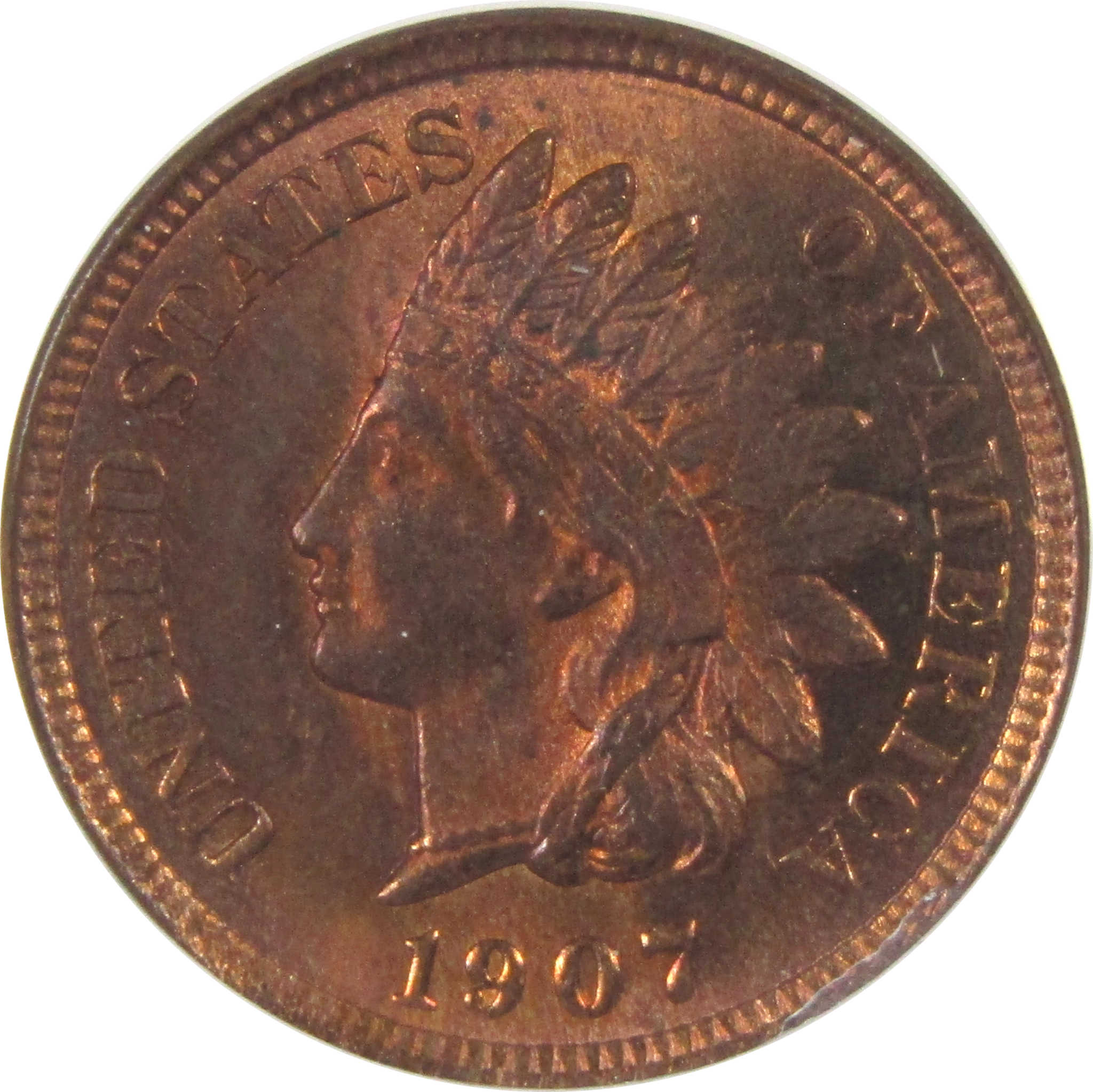 1907 Indian Head Cent MS 63 RB ANACS 1c Uncirculated SKU:I14948