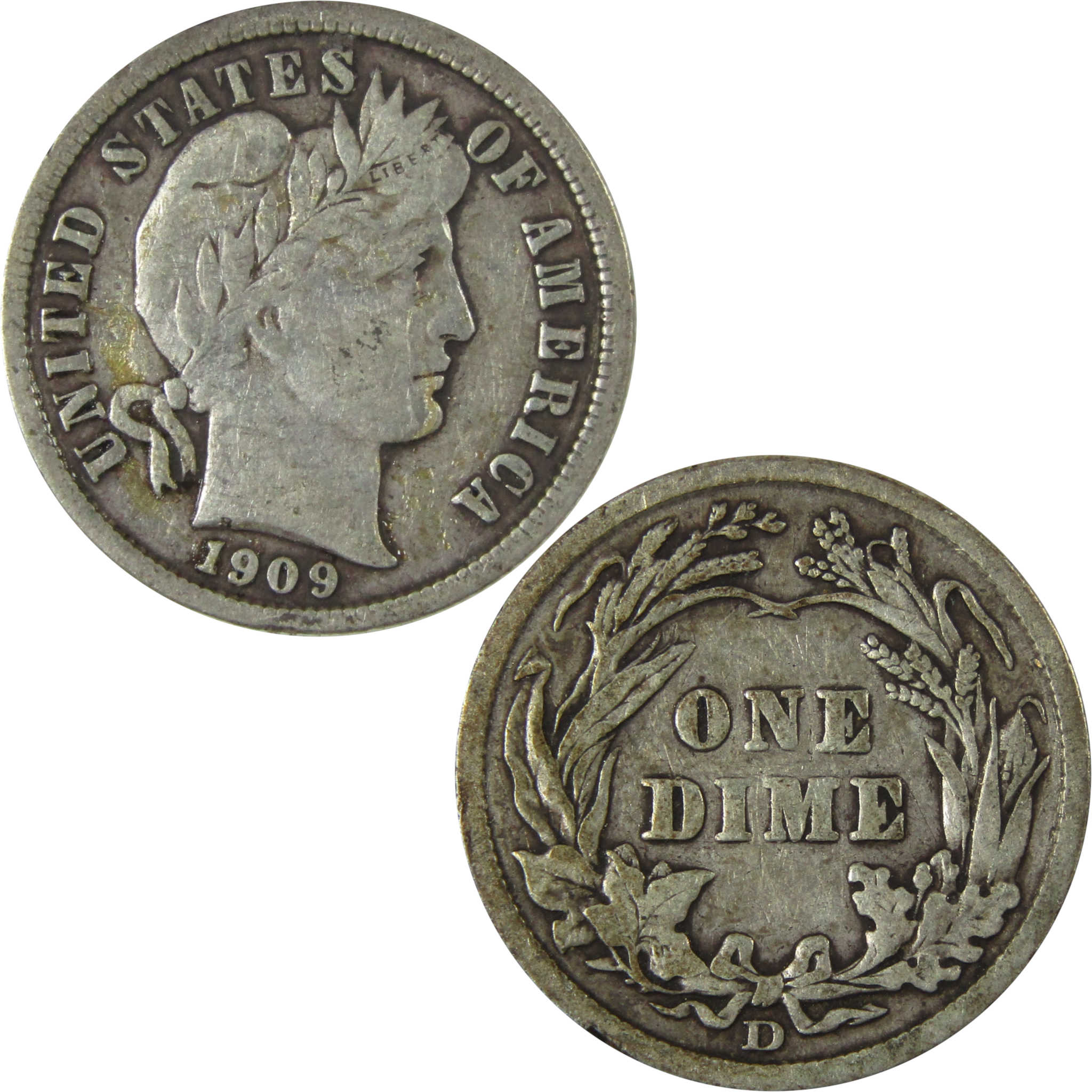 1909 D Barber Silver Dime F Fine Details 10c Coin SKU:CP1007