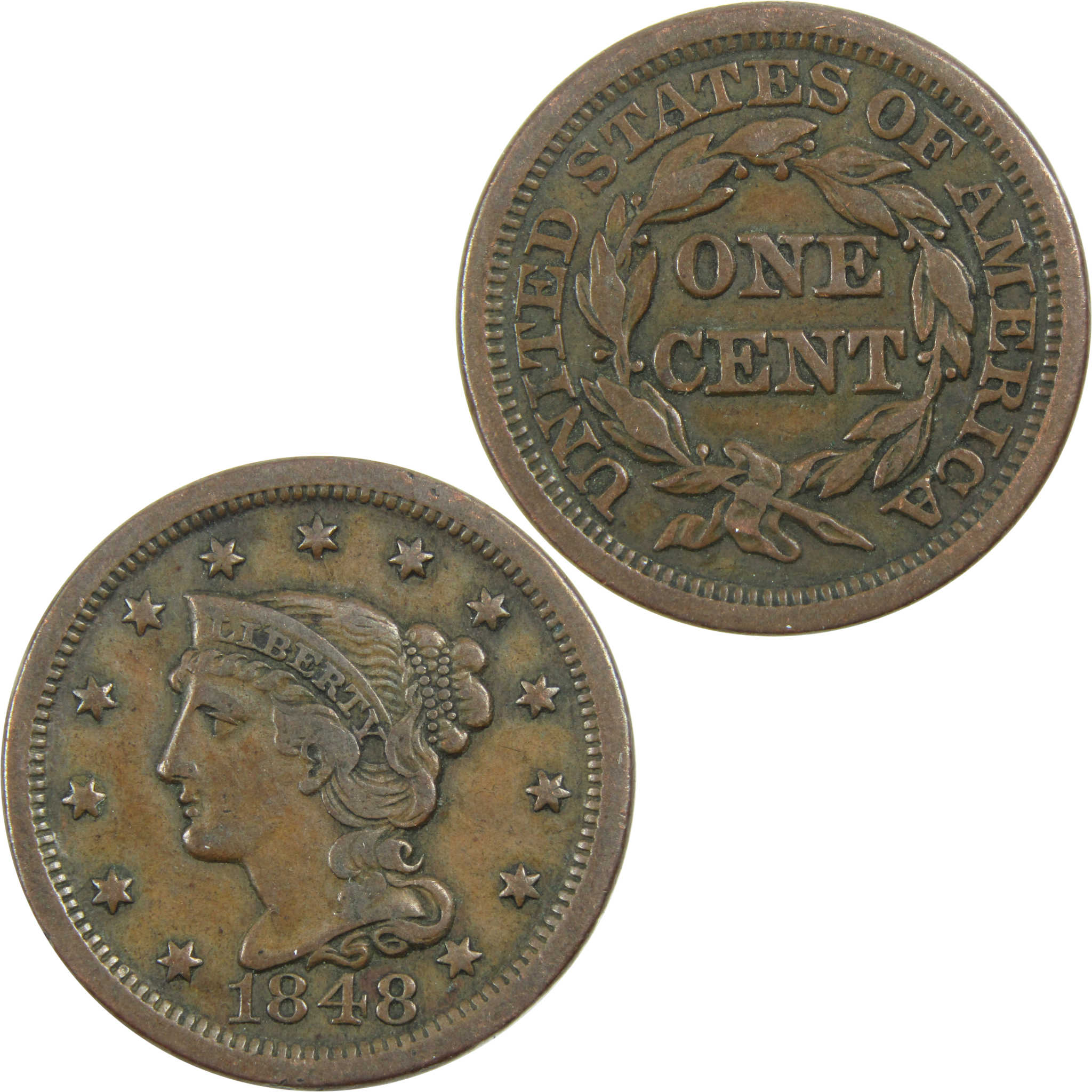 1848 Braided Hair Large Cent XF EF Extremely Fine Copper SKU:I13262