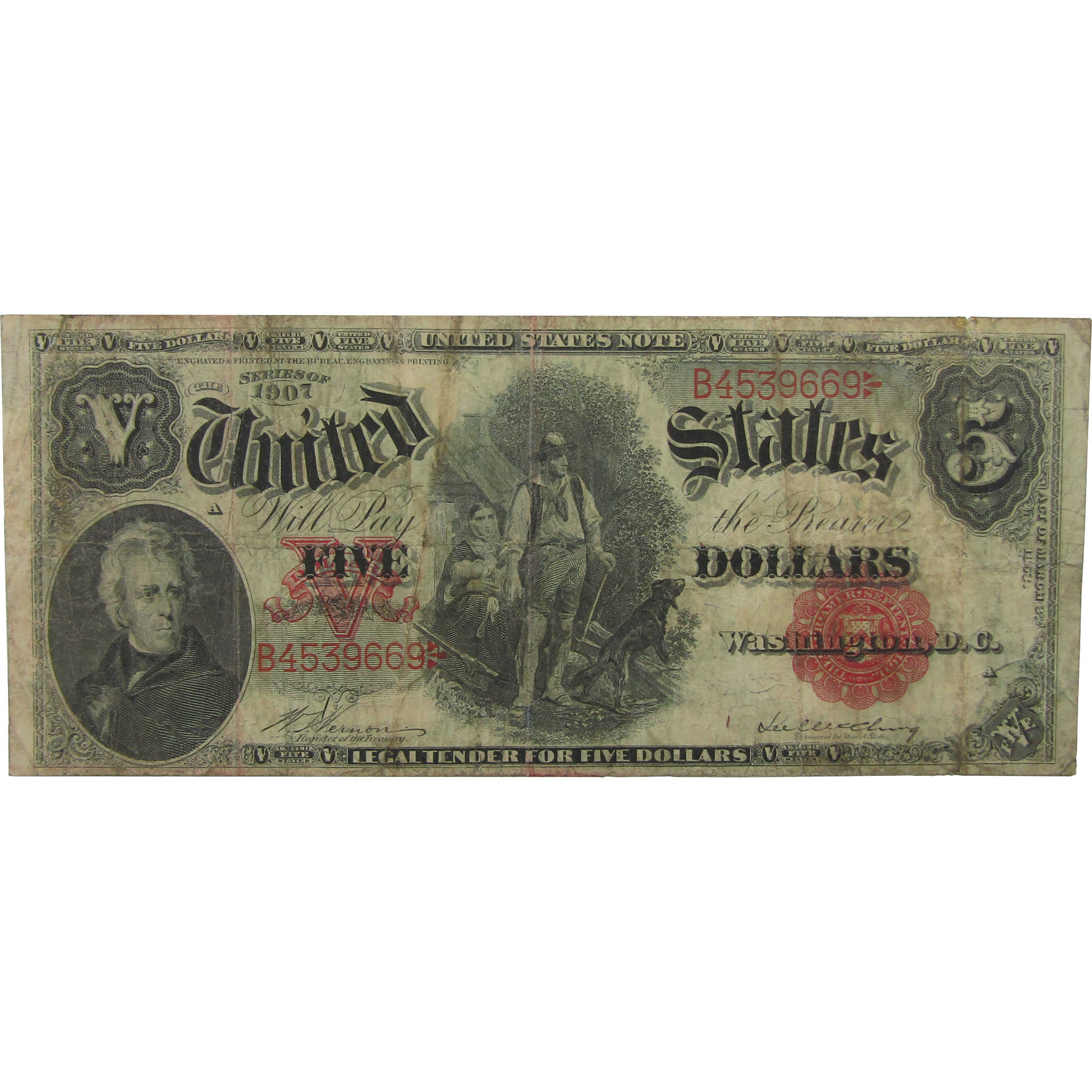 1907 $5 Large Size Legal Tender Note G/VG Good / Very Good SKU:I22448