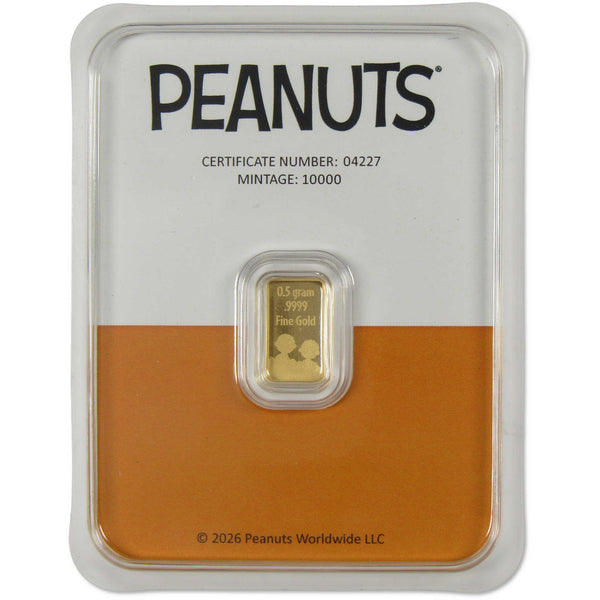 Peanuts Great Pumpkin Charlie Brown 60th Anniversary 1/2 g Gold Bar