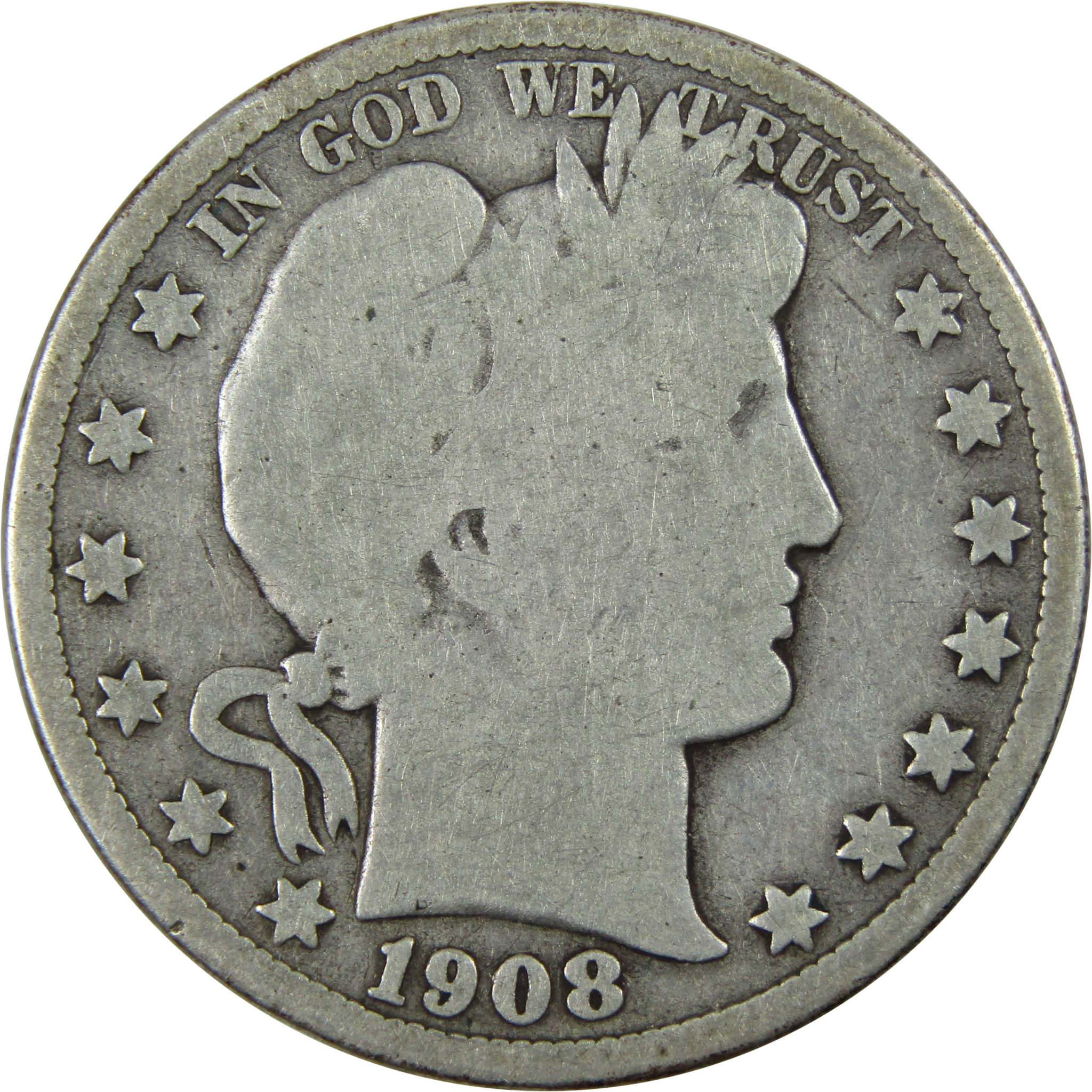 1908 D Barber Half Dollar G Good Silver 50c Coin SKU:I12477