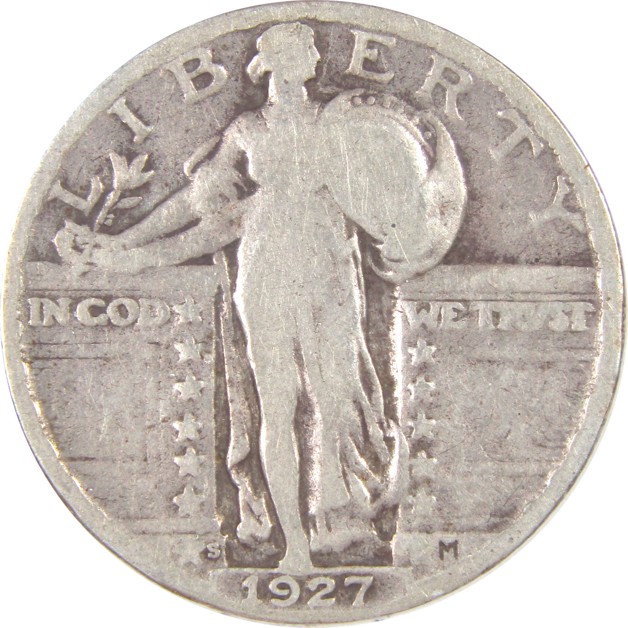 1927 S Standing Liberty Quarter G Good Silver 25c Coin SKU:I16914