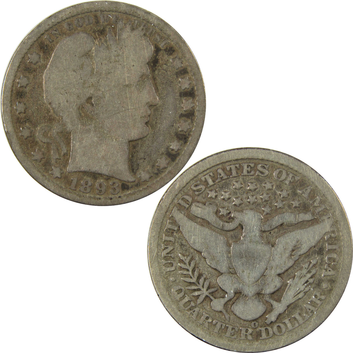 1893 O Barber Silver Quarter G Good Details 25c Coin SKU:I28545