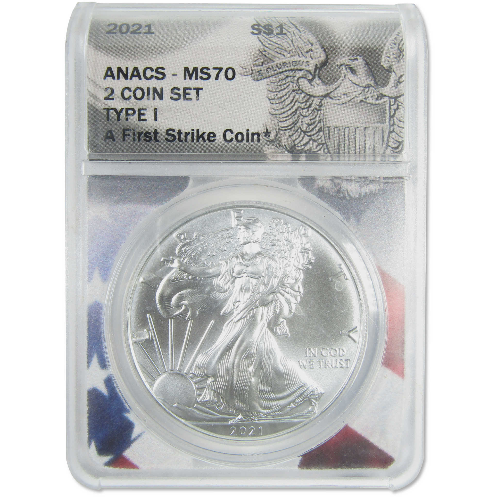 2021 Type 1&2 American Silver Eagle 2 Coin Set MS 70 ANACS SKU:CPC9635