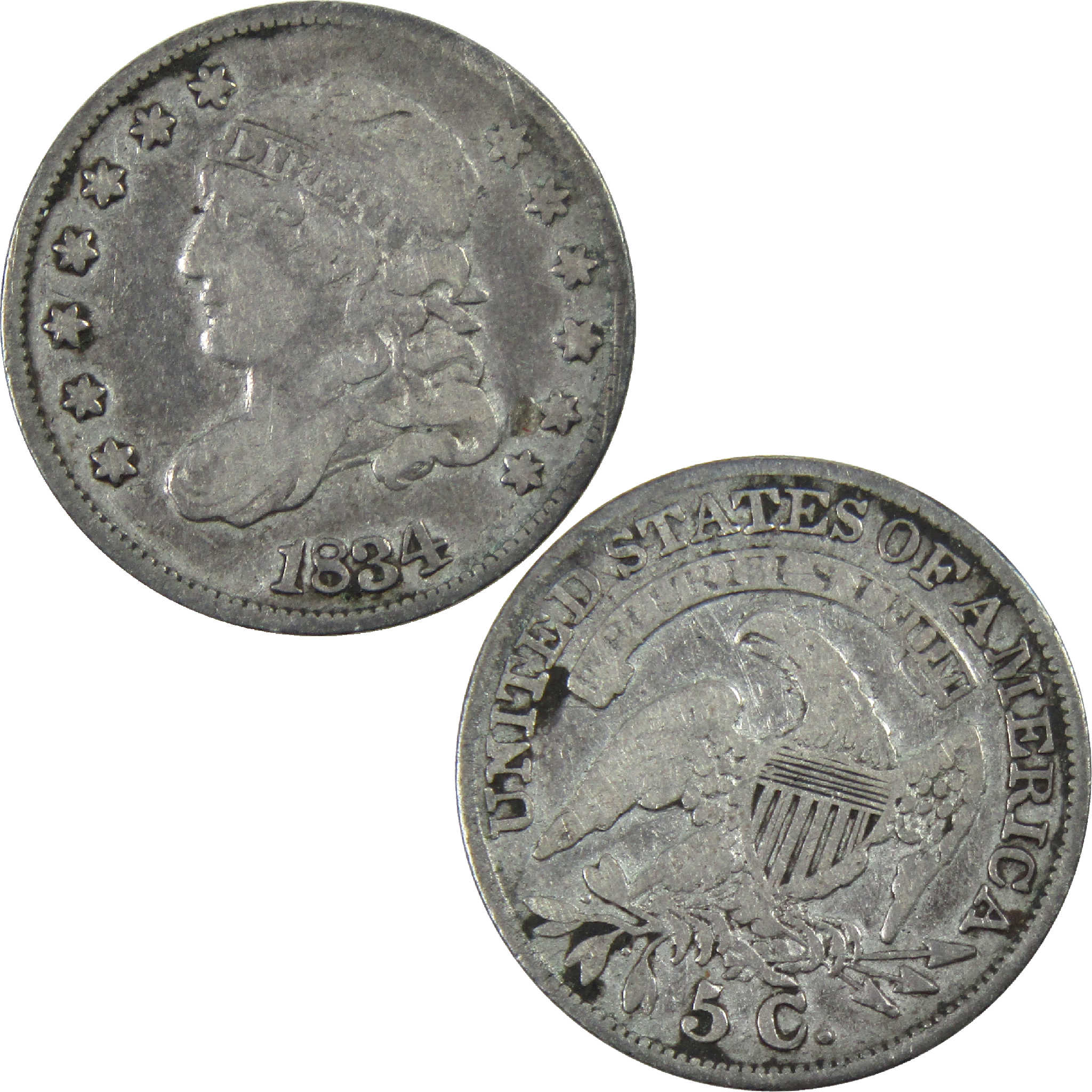 1834 Capped Bust Half Dime F Fine Details Silver 5c Coin SKU:I12326