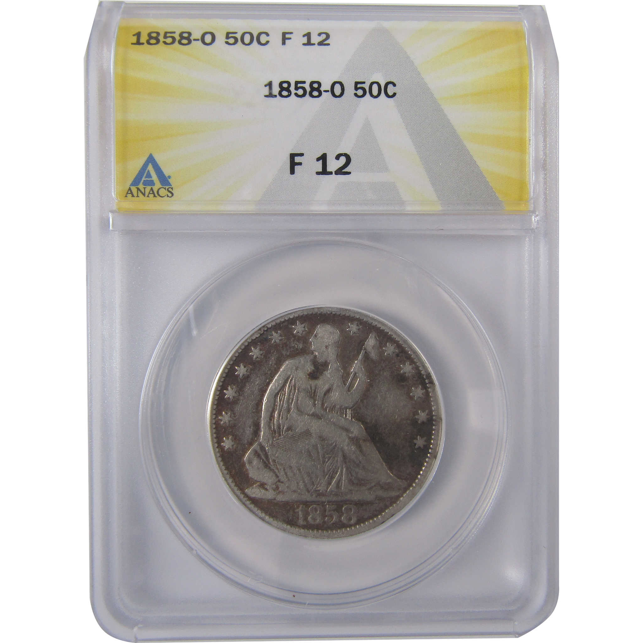 1858 O Seated Liberty Half Dollar F 12 ANACS Silver 50c SKU:I17468