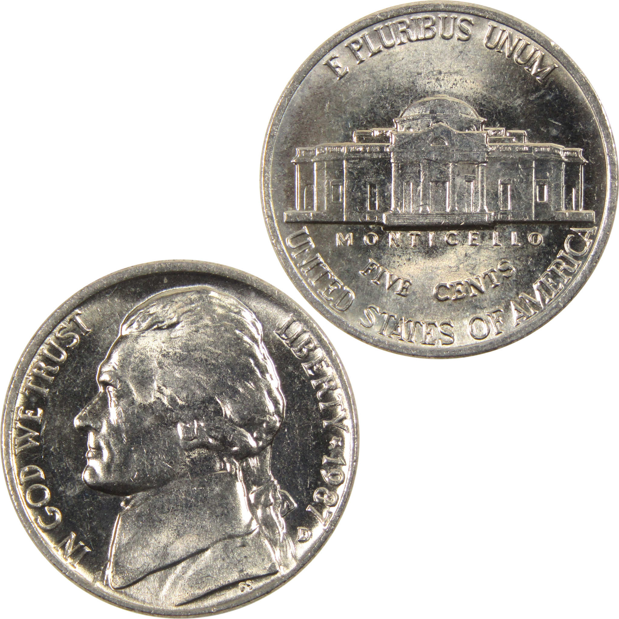 1987 D Jefferson Nickel BU Uncirculated 5c Coin