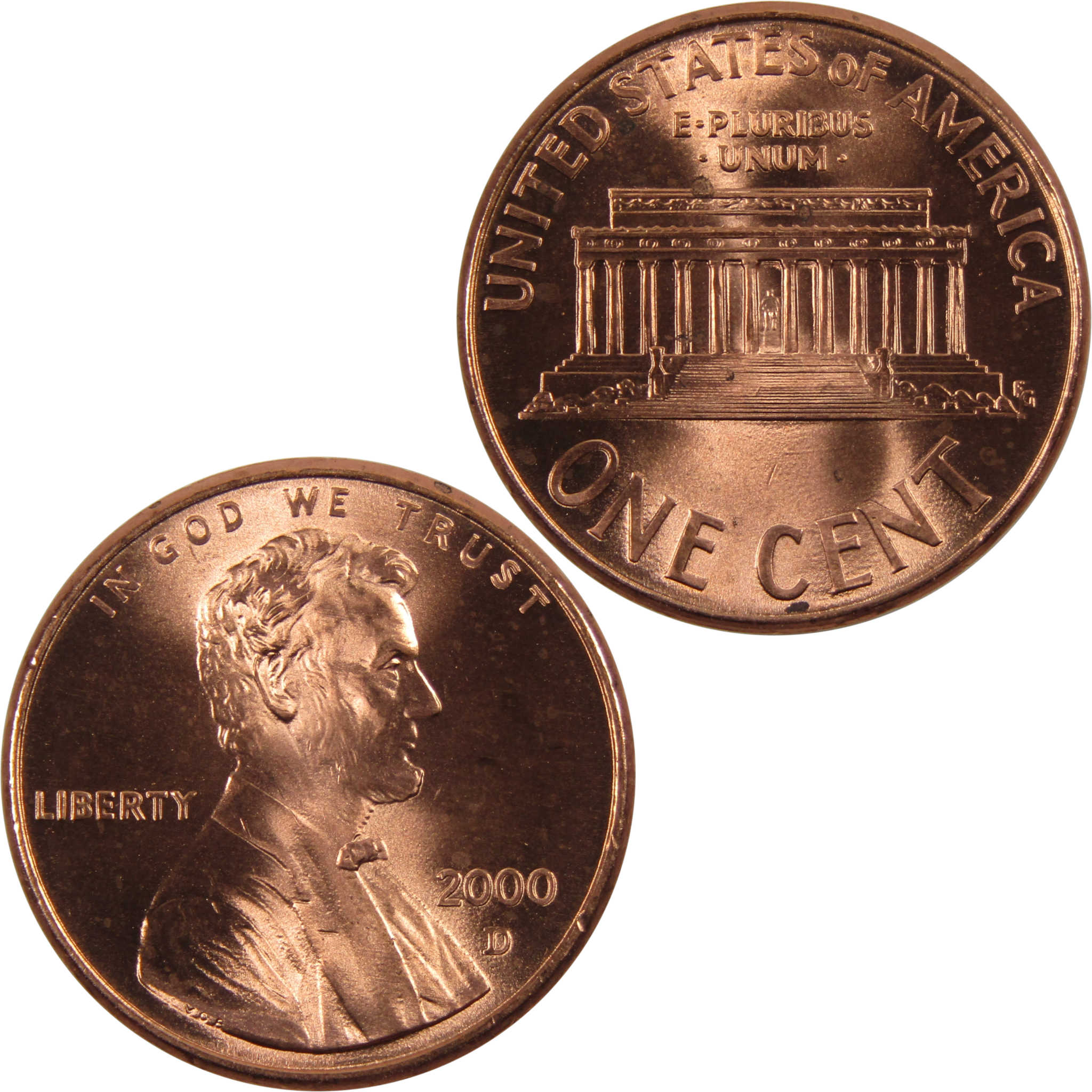 2000 D Lincoln Memorial Cent BU Uncirculated Penny 1c Coin