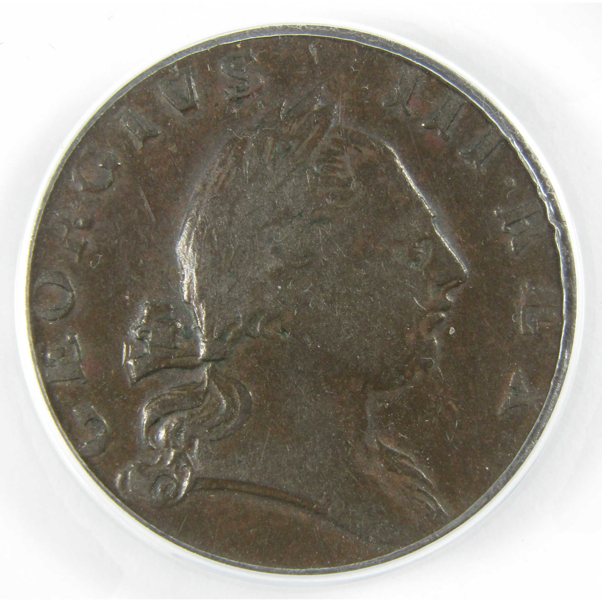 1773 No Period Virginia Half Penny VF 35 ANACS Colonial SKU:I25641