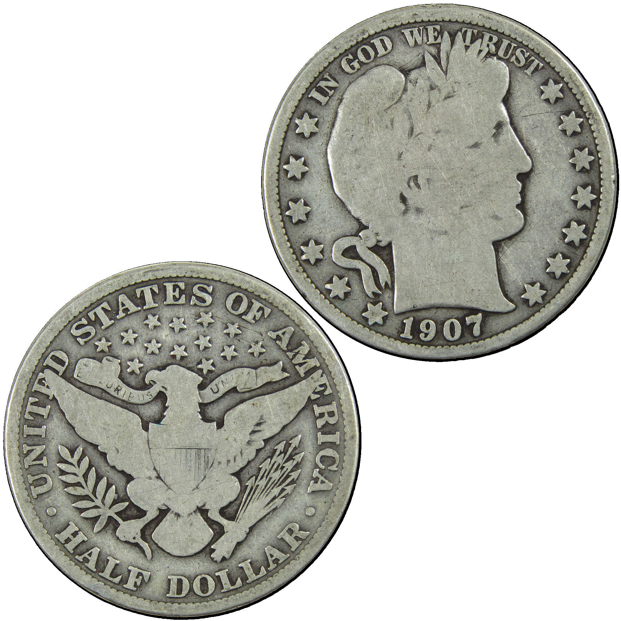 1907 Barber Half Dollar G Good Silver 50c Coin SKU:I12765