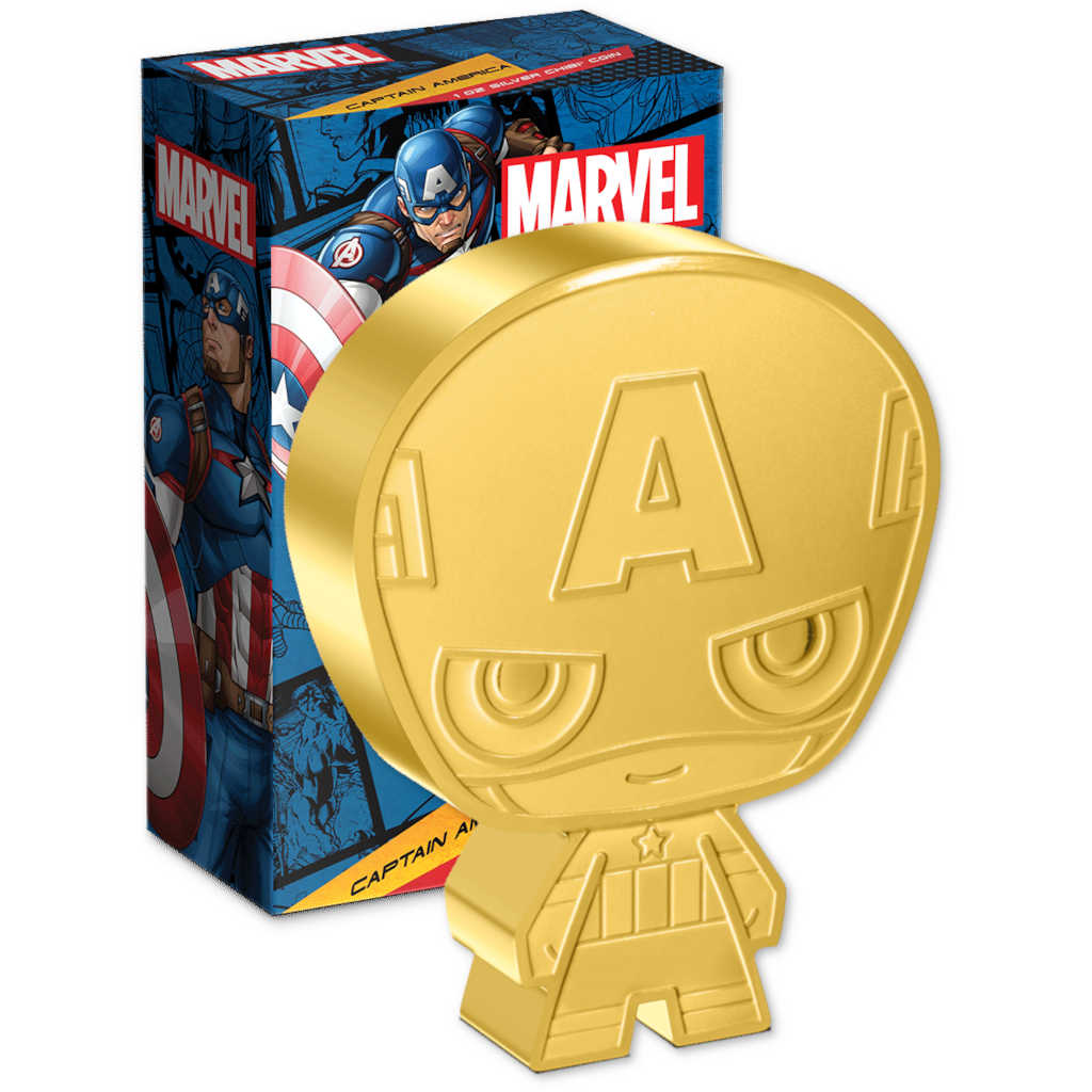 Marvel Captain America Chibi 1 oz .999 Silver Gilded $2 COA SKU:OPC160