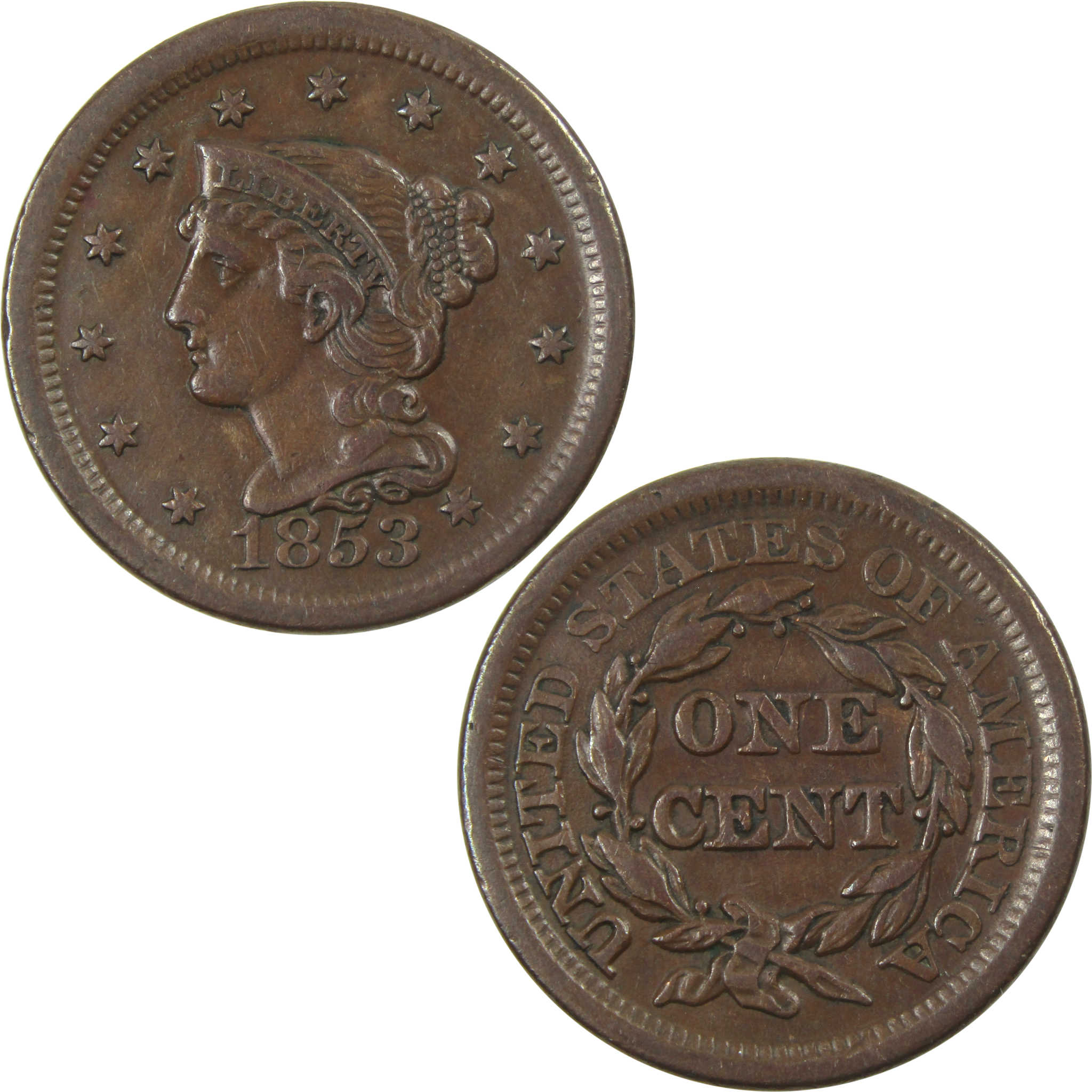 1853 Braided Hair Large Cent XF Extremely Fine Copper Penny SKU:I14009