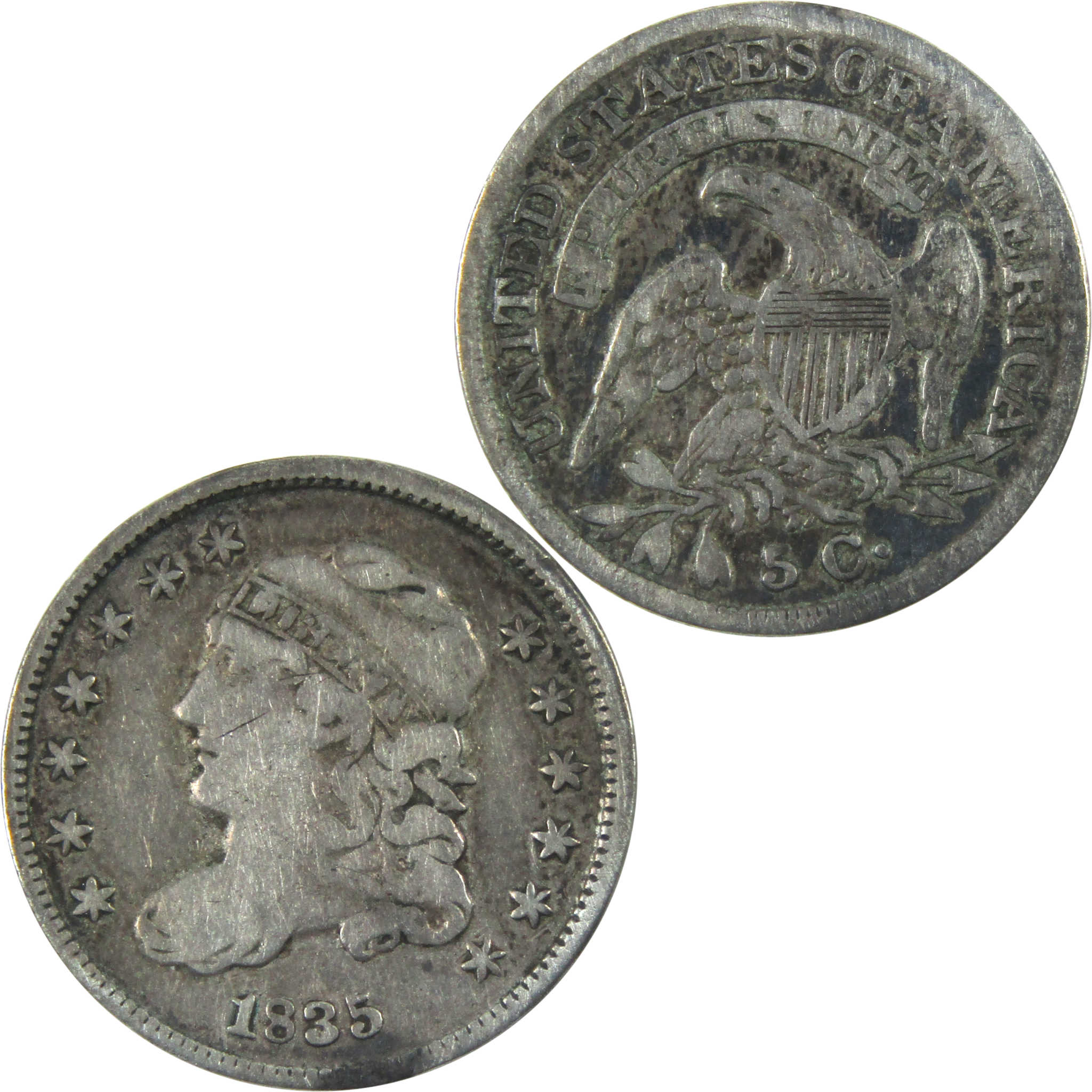 1835 Small Date and 5C Capped Bust Half Dime F Fine Silver SKU:I14803