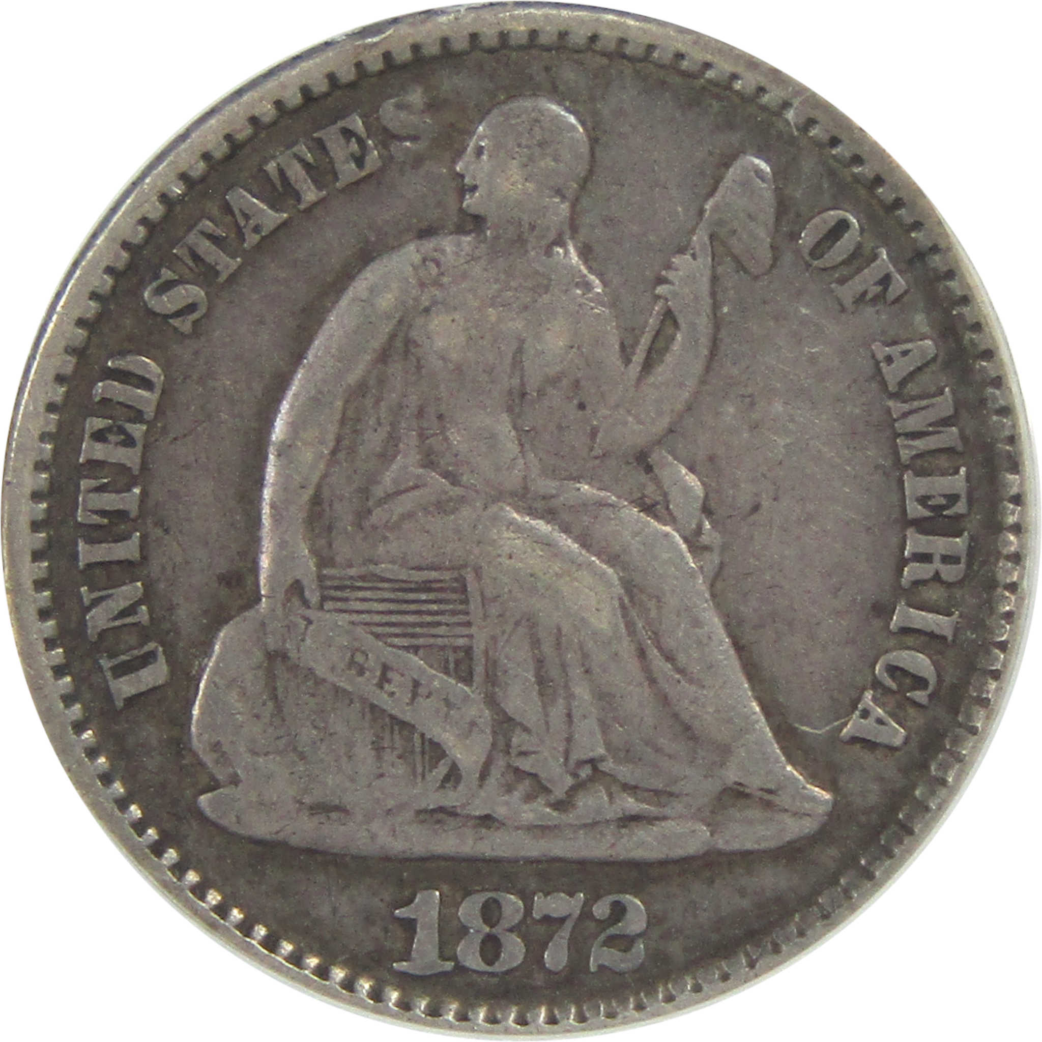 1872 Seated Liberty Half Dime F 12 ANACS Silver 5c Coin SKU:I16277