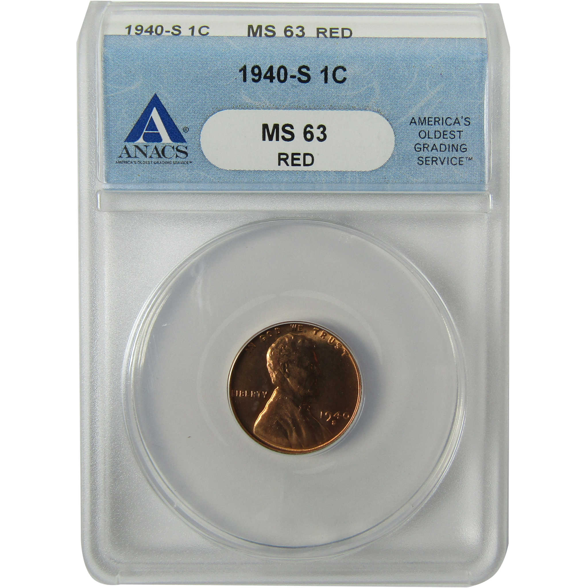 1940 S Lincoln Wheat Cent MS 63 RD ANACS Penny 1c Coin SKU:I28434