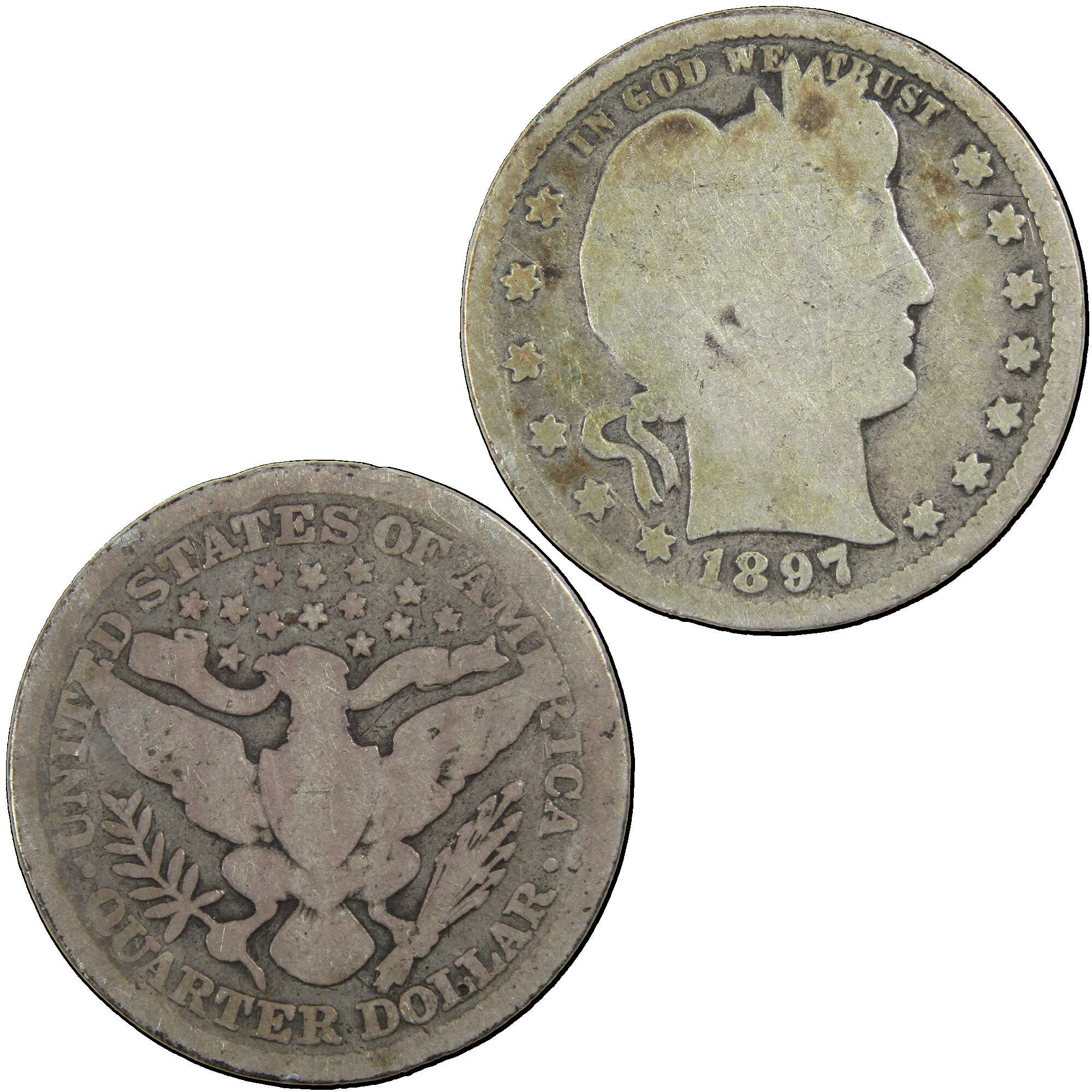 1897 Barber Quarter G Good Silver 25c Coin SKU:I12728