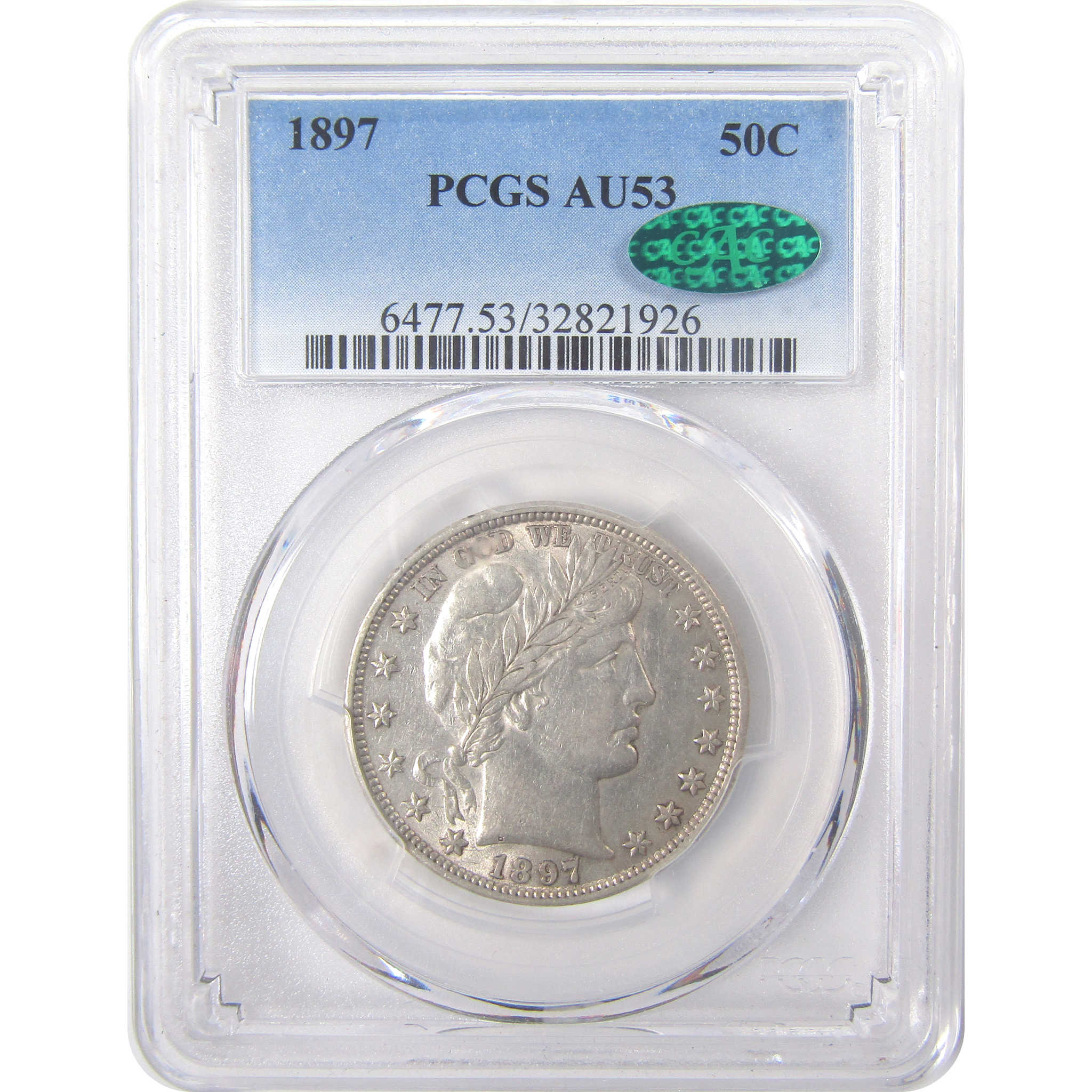 1897 Barber Half Dollar AU 53 PCGS CAC Silver 50c Coin SKU:I16711