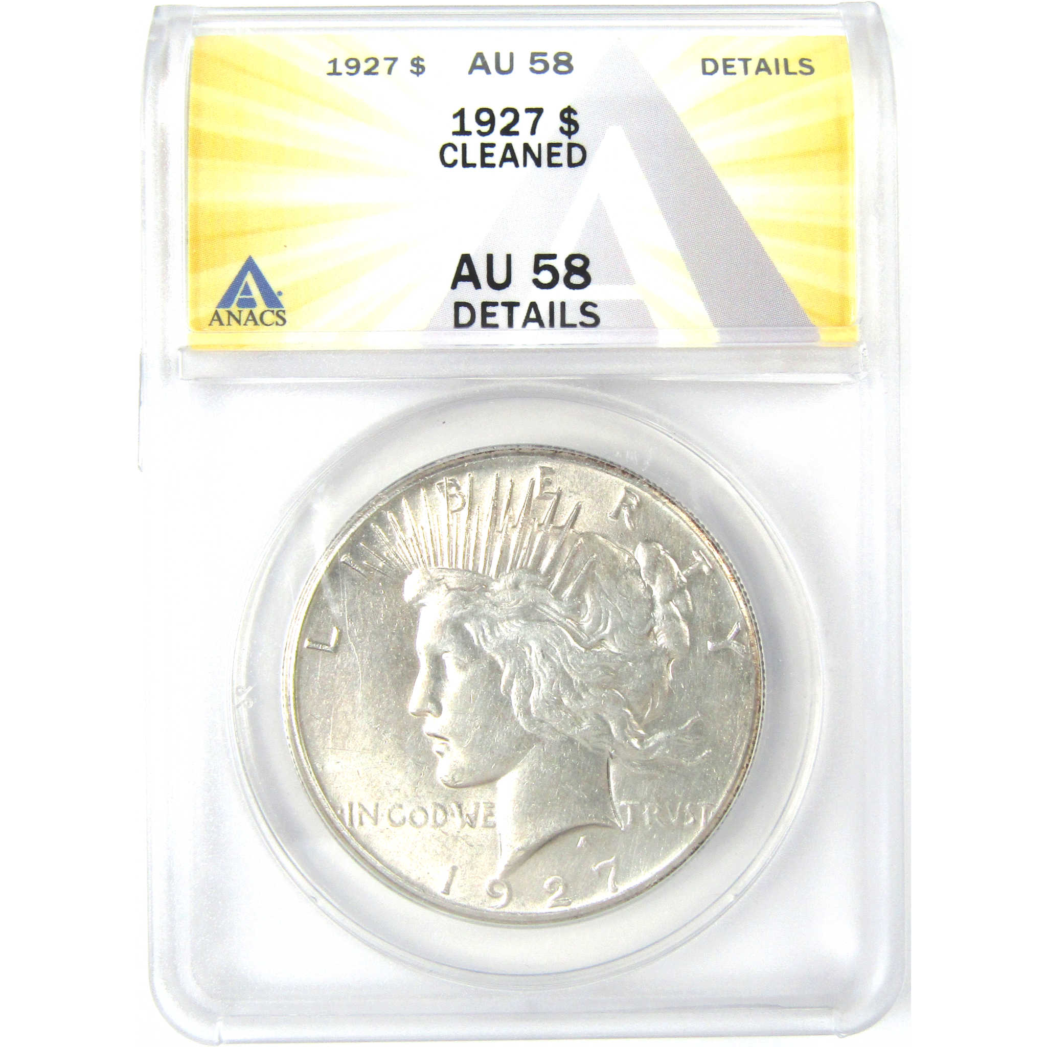 1927 Peace Dollar AU 58 Details ANACS Silver $1 Coin SKU:I16247