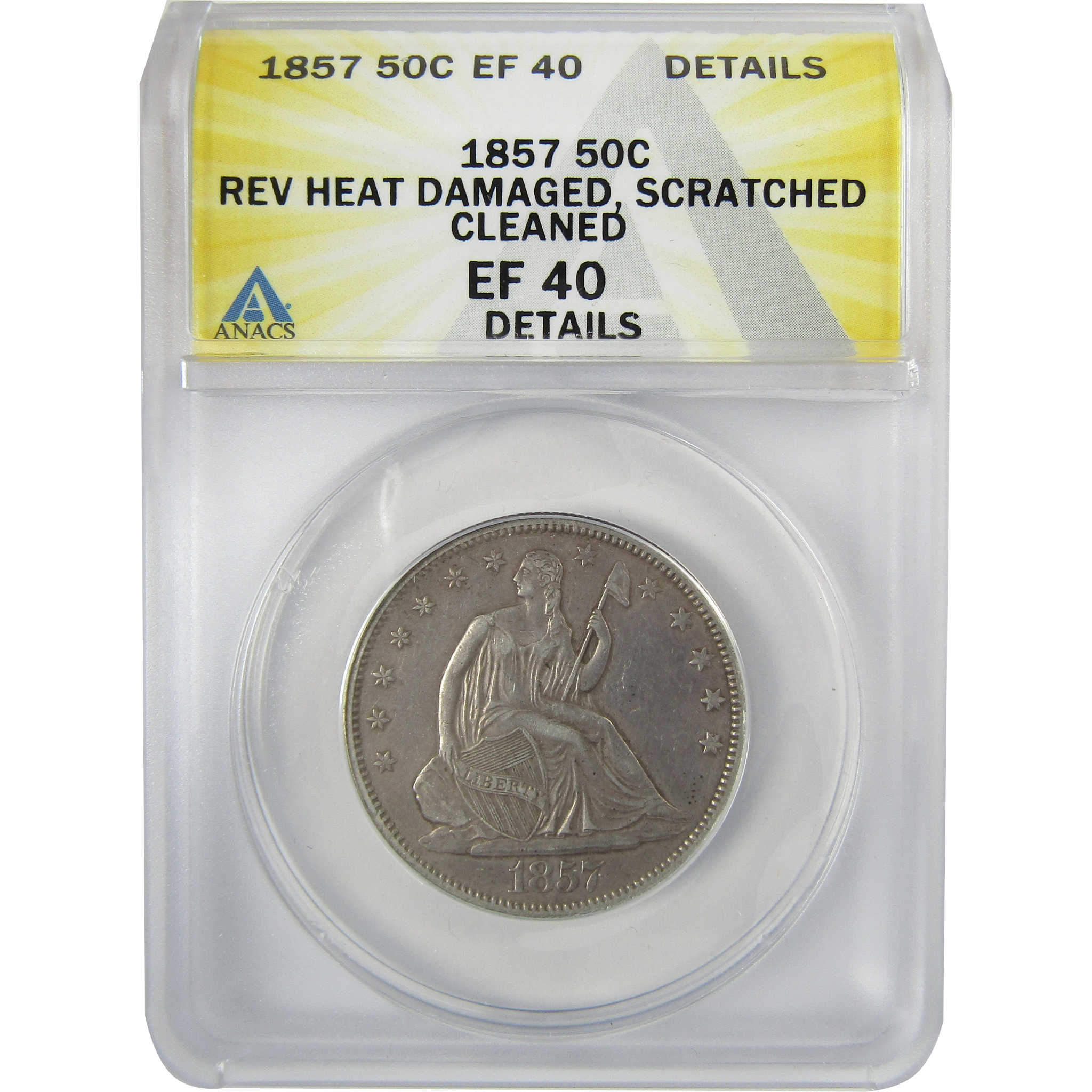1857 Seated Liberty Silver Half Dollar EF 40 Details ANACS SKU:CP783