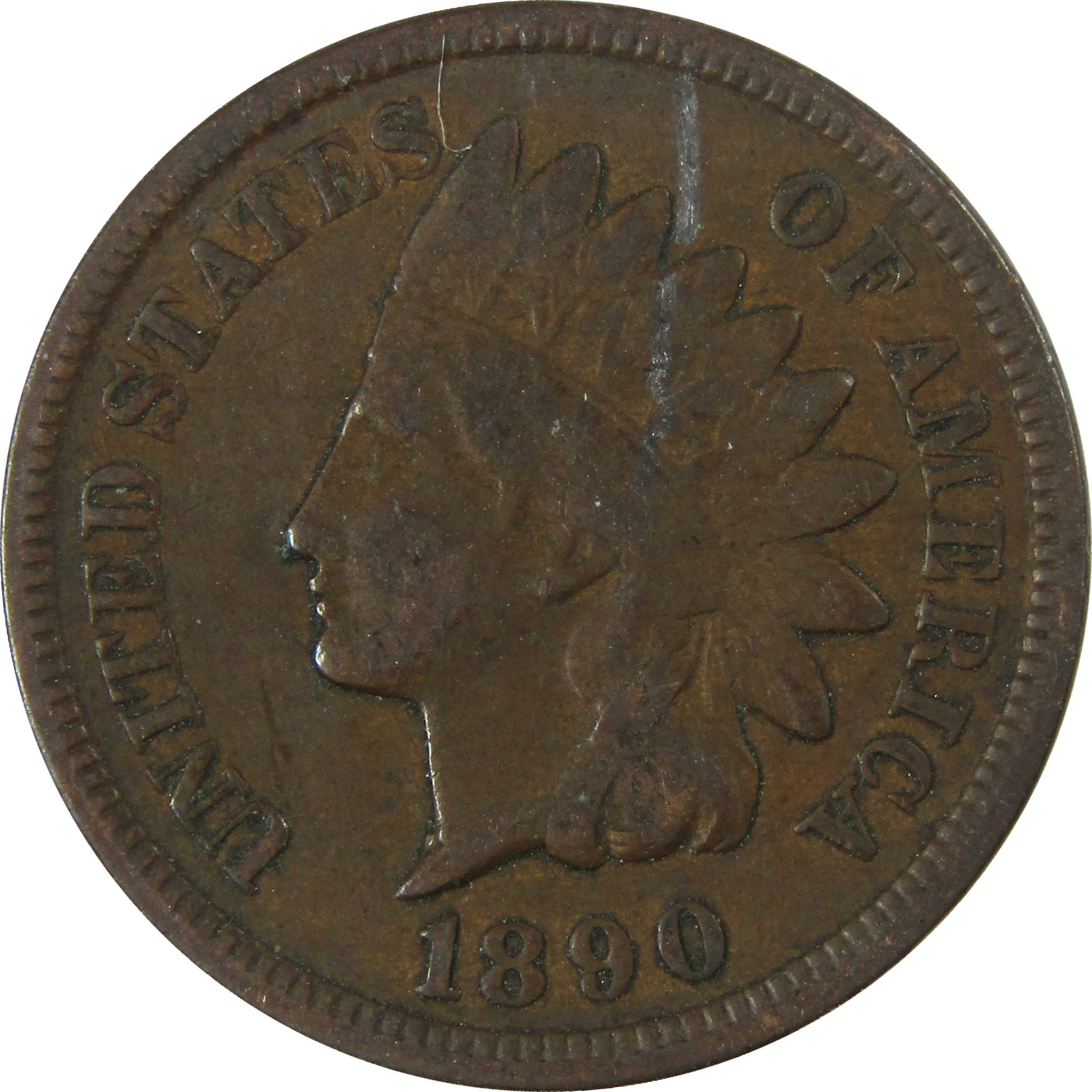 1890 Indian Head Cent F Fine Penny 1c Coin SKU:I26991