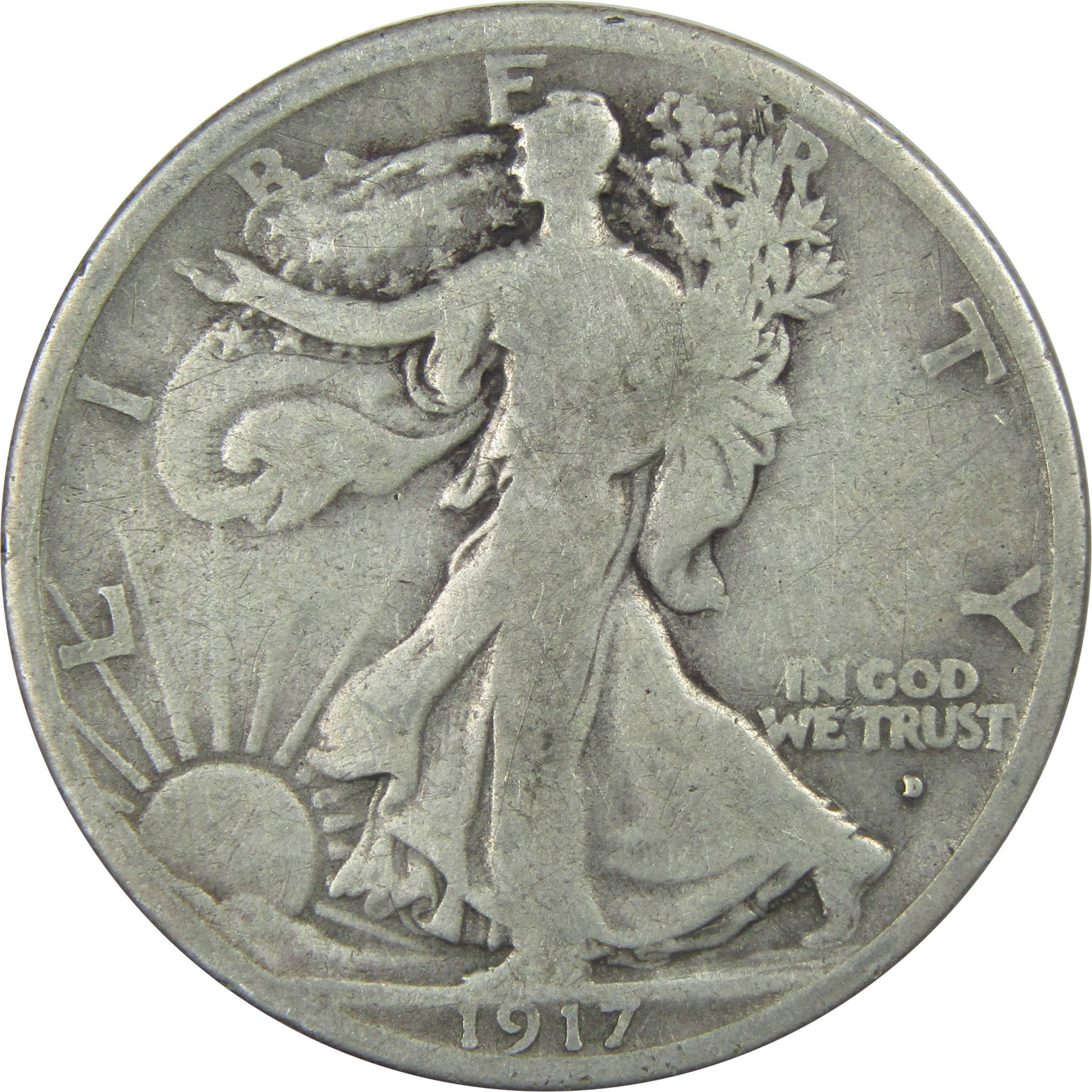 1917 D Obverse Liberty Walking Half Dollar Very Good Silver SKU:I15254