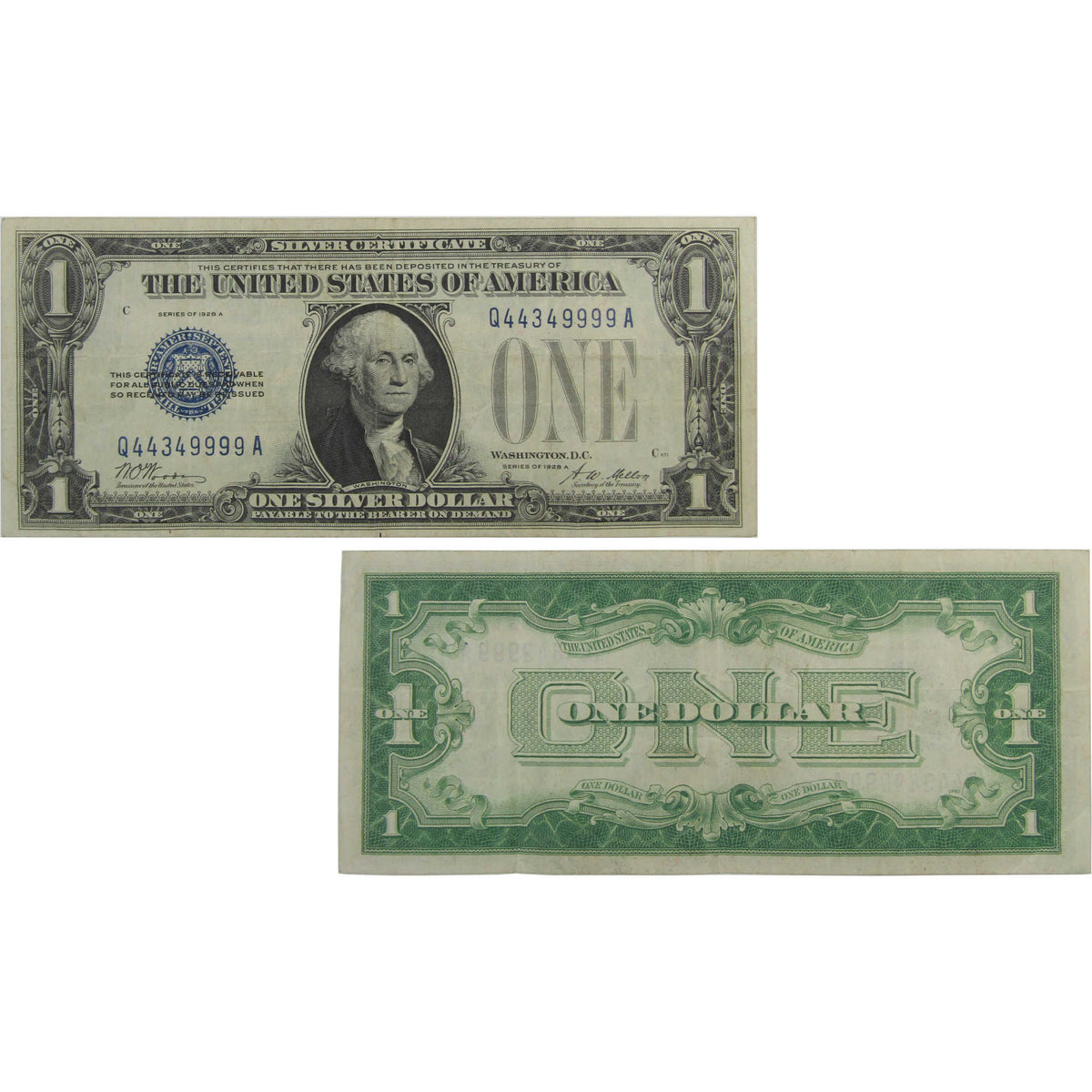 1928 A $1 Silver Certificate Funnyback Very Fine Serial Block Four 9's