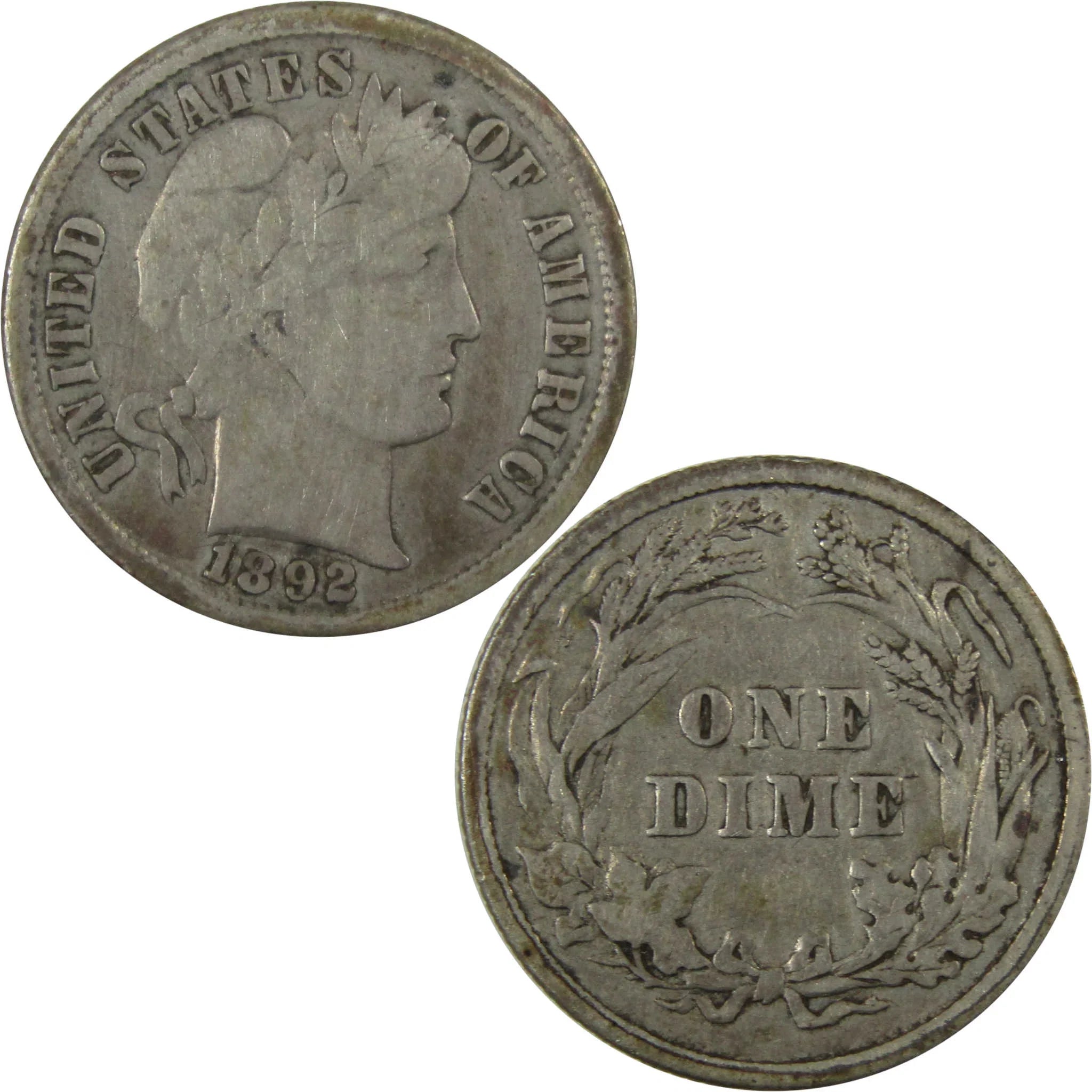 1892 Barber Silver Dime VG Very Good 10c Coin Collectible SKU:CP1350